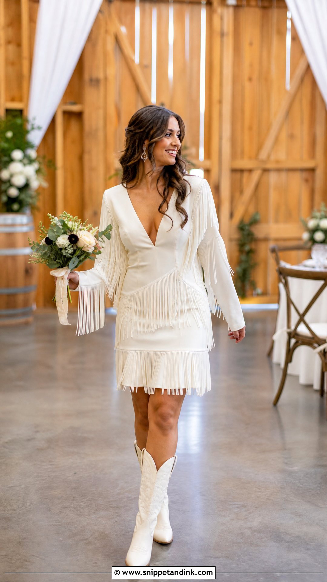 Fringe Western Bridal Dress With White Boots - Snippet and Ink - 25 Western Bridal Dresses