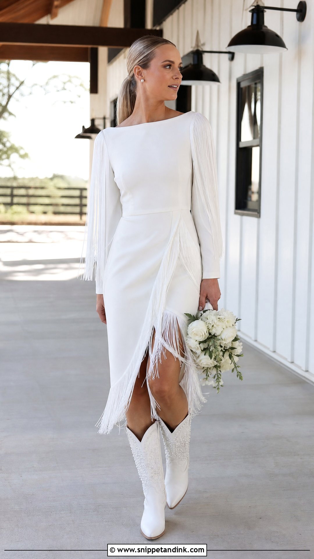 Fringe Western Wedding Dress With Embellished Boots - Snippet and Ink - 20 Western Wedding Dresses with Boots