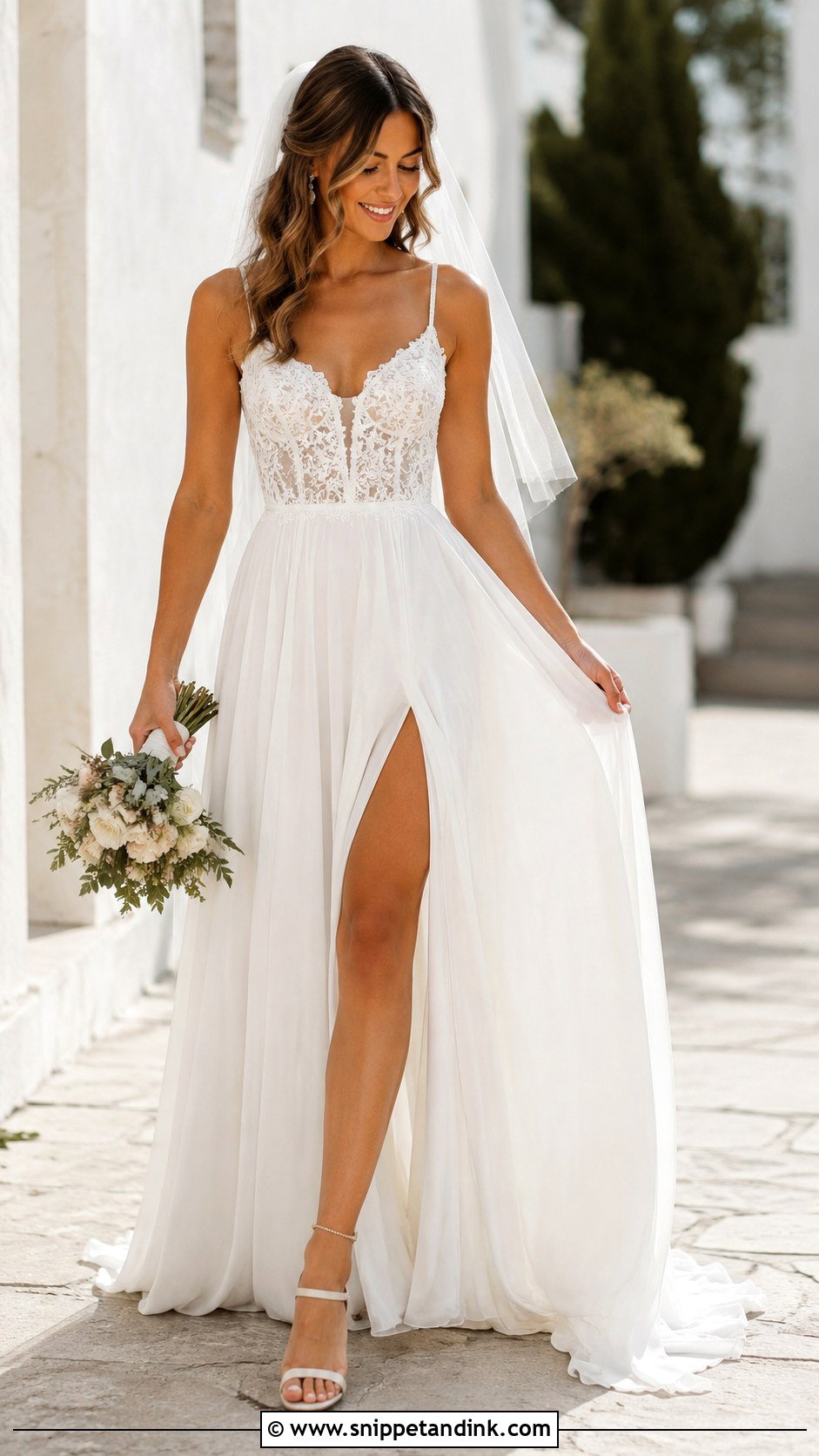 Front Slit Boho A Line Wedding Dress - Snippet and Ink - 20 Boho a Line Wedding Dress Ideas