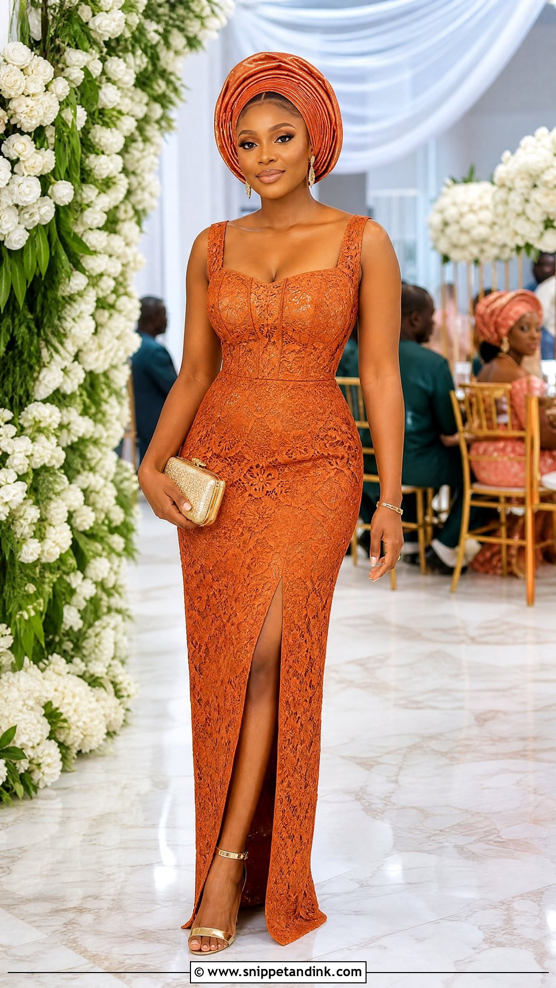 Front Slit Lace Straight Gown - Snippet and Ink - 20 Owanbe Styles for Lace Straight Gown