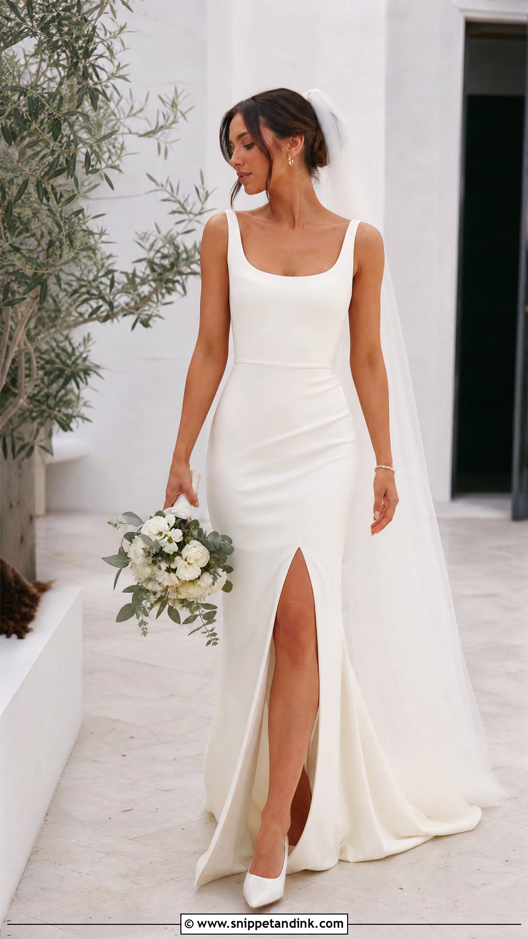 Front Slit Slinky Wedding Dress - Snippet and Ink - 20 Slinky Wedding Dress Ideas