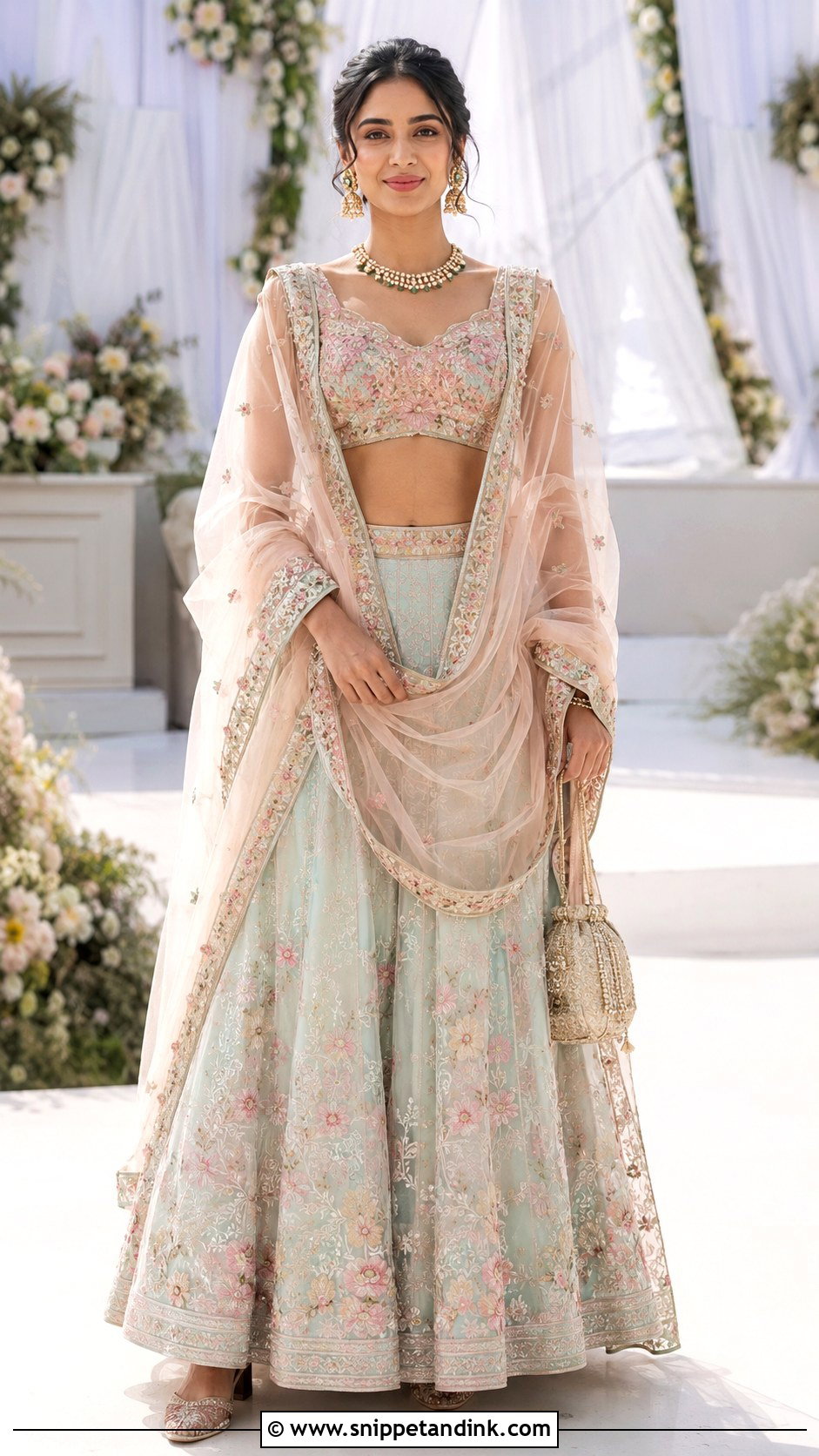 Front U Shape Lengha Drape - Snippet and Ink - 20 Lengha Draping Styles