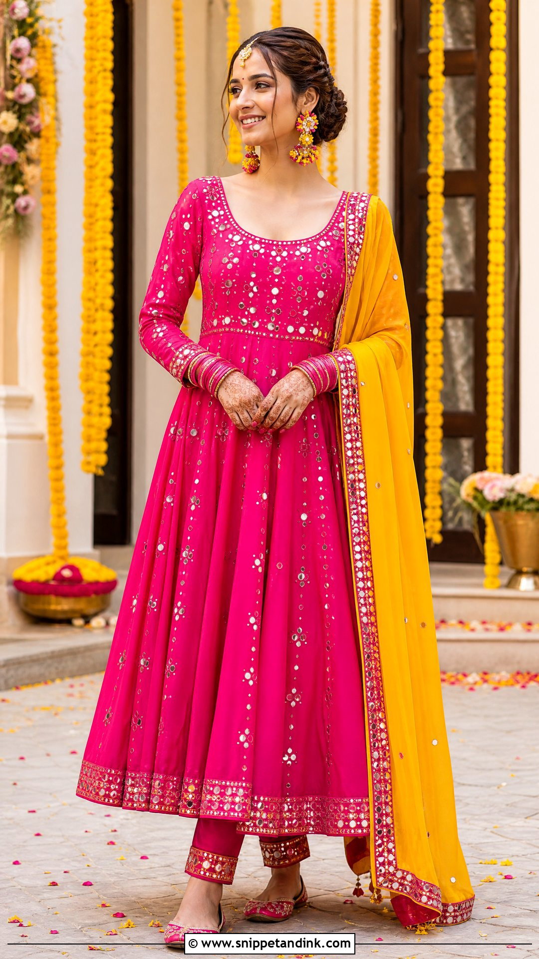Fuchsia Anarkali Suit for Haldi - Snippet and Ink - 20 Pink Haldi Outfit for Bride Ideas