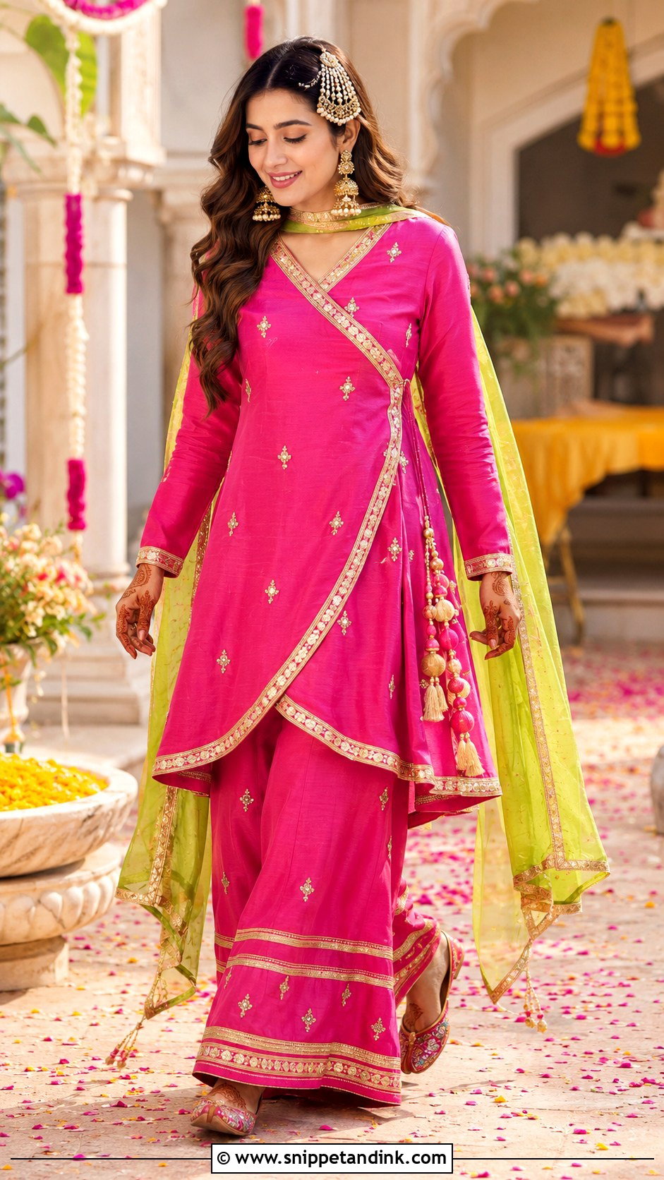Fuchsia Angrakha Mehndi Dress - Snippet and Ink - 20 Mehndi Dress for Bridal Ideas