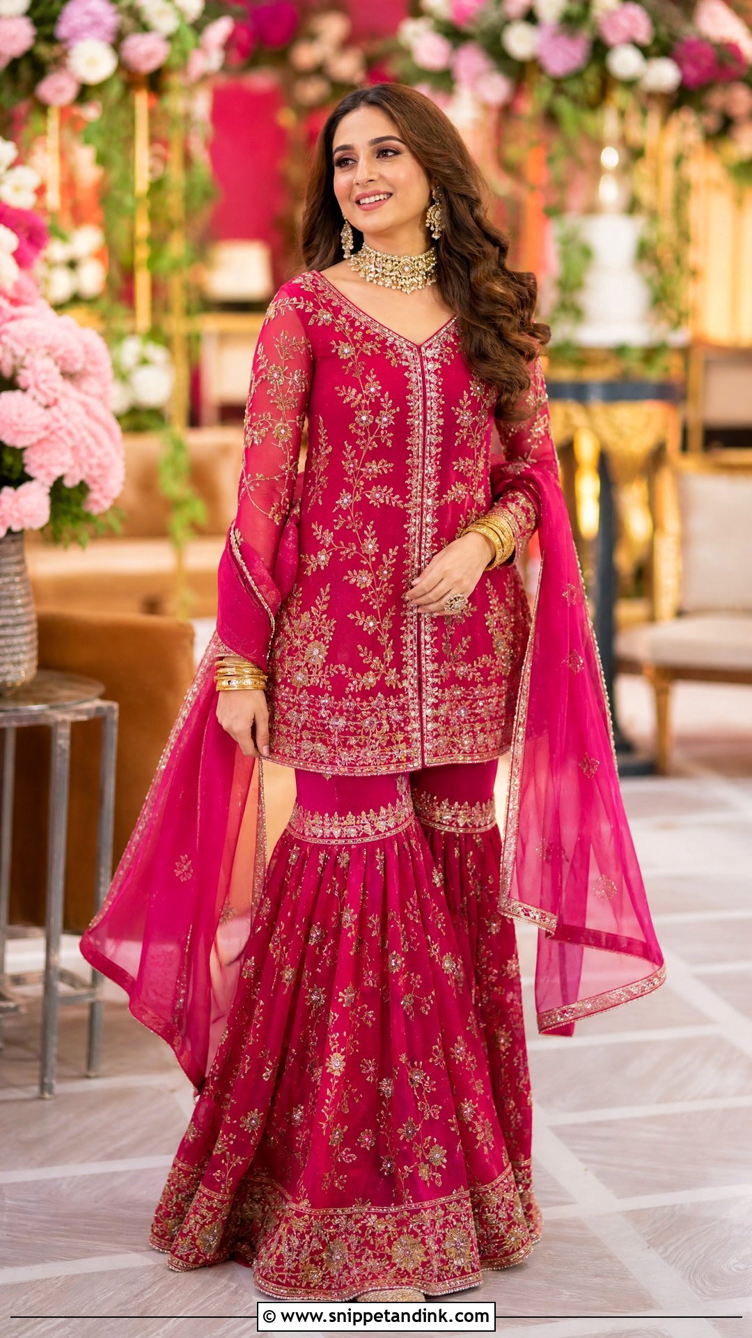 Fuchsia Bridal Sangeet Gharara Set - Snippet and Ink - 20 Unique Bridal Sangeet Outfit Ideas