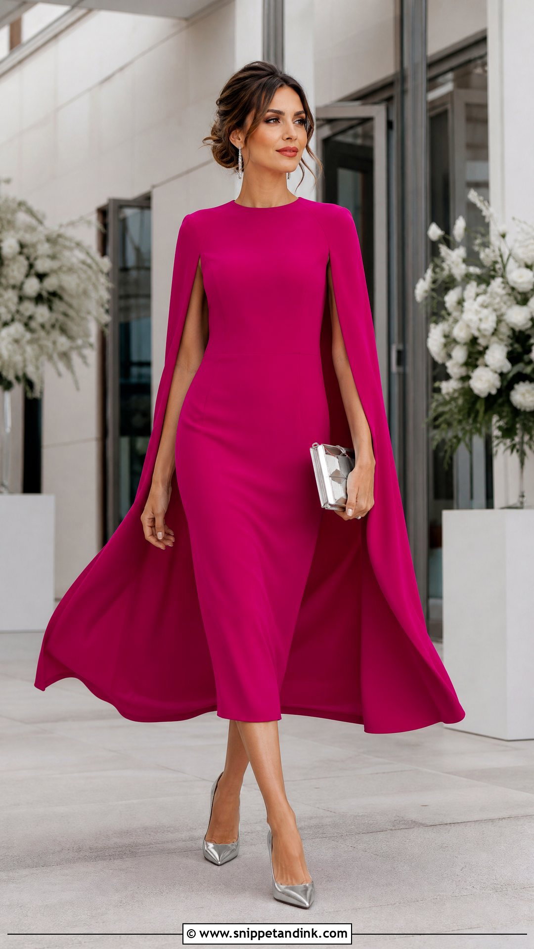 Fuchsia Cape Dress Wedding Outfit - Snippet and Ink - 25 Fuchsia Dress Outfit Wedding Ideas