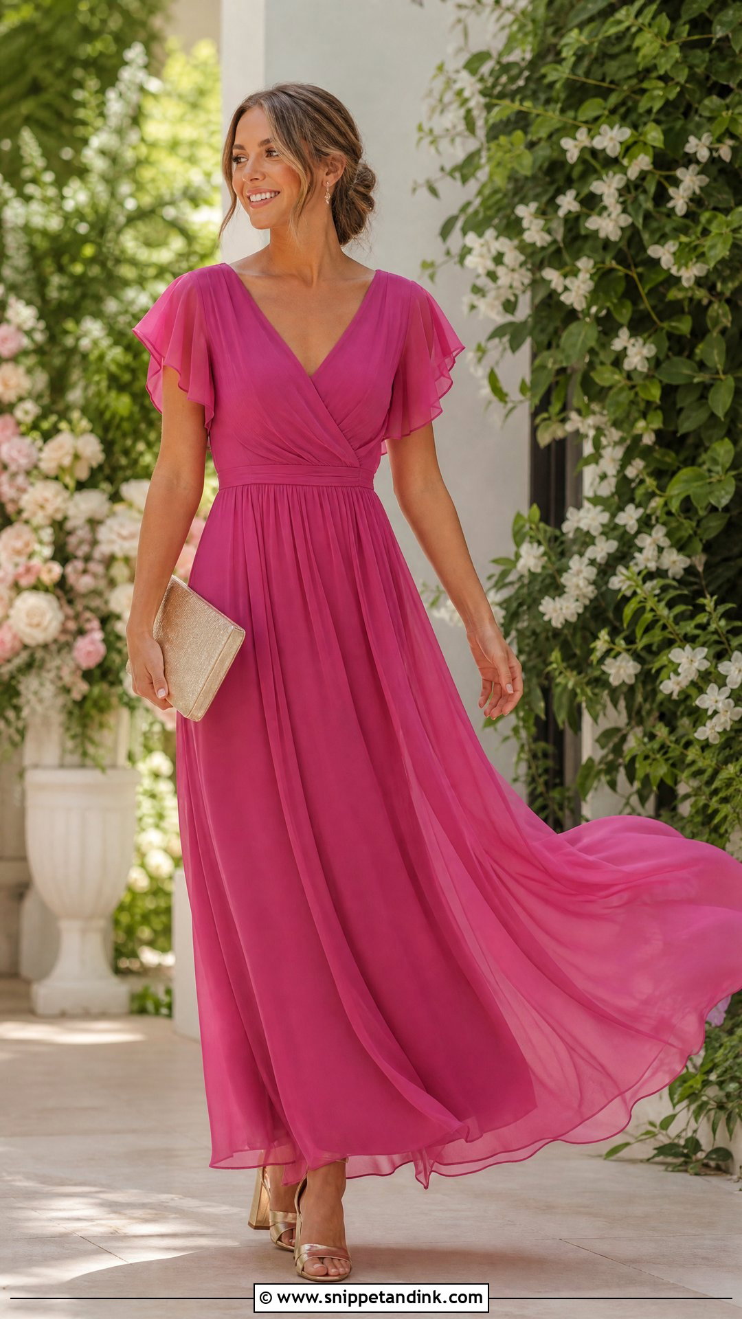 Fuchsia Chiffon Dress Wedding Outfit - Snippet and Ink - 25 Fuchsia Dress Outfit Wedding Ideas