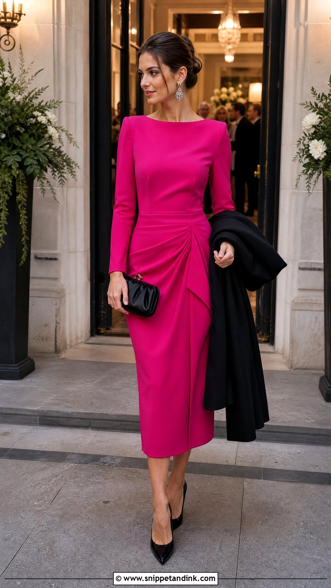Fuchsia Dress With Black Accessories Wedding Outfit - Snippet and Ink - 25 Fuchsia Dress Outfit Wedding Ideas