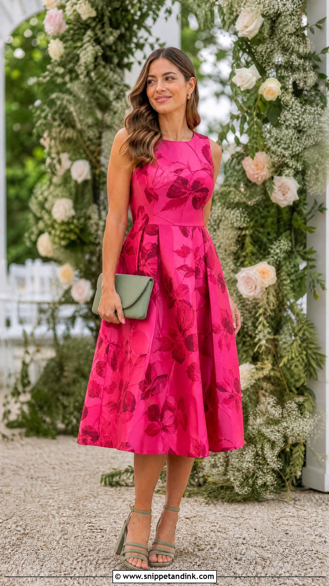 Fuchsia Floral Midi Dress Wedding Outfit - Snippet and Ink - 25 Fuchsia Dress Outfit Wedding Ideas