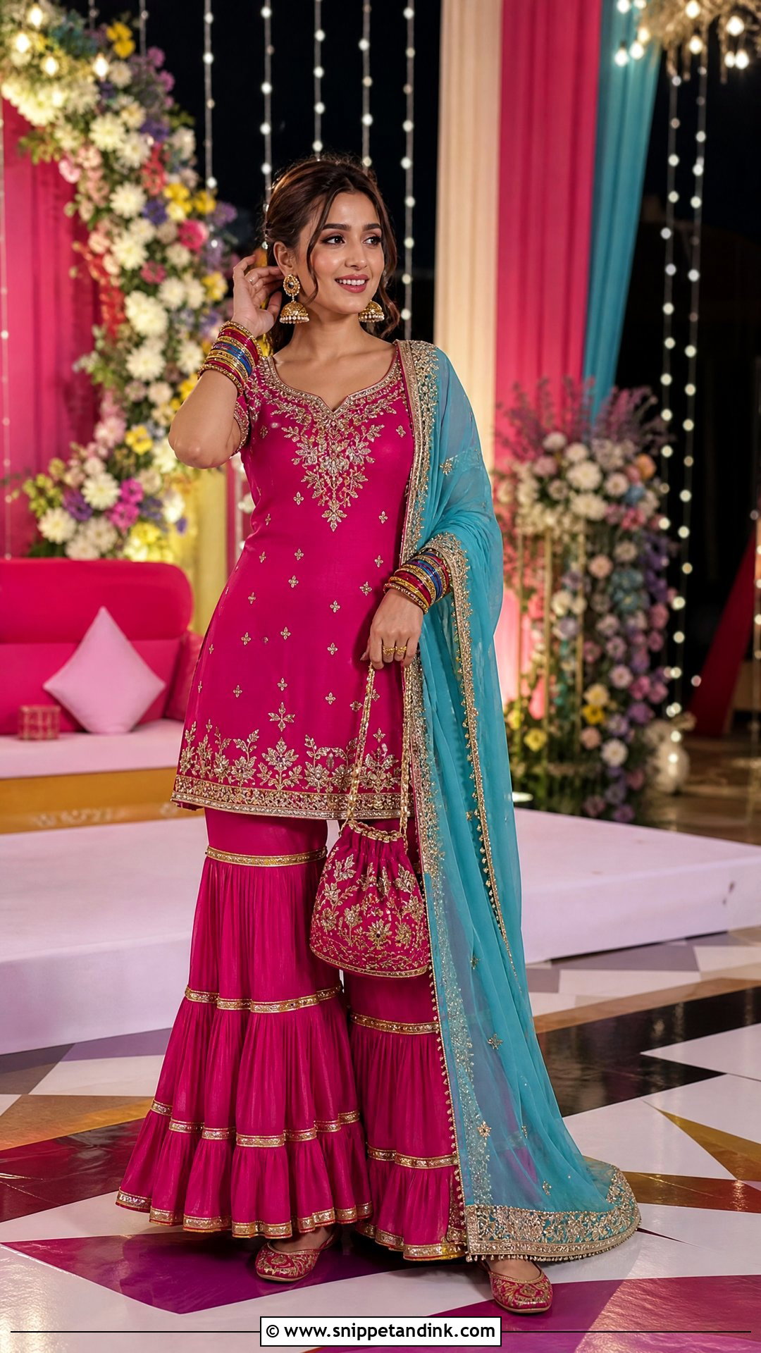 Fuchsia Garara Suit With Contrast Dupatta - Snippet and Ink - 20 Garara Suits Designs for Wedding