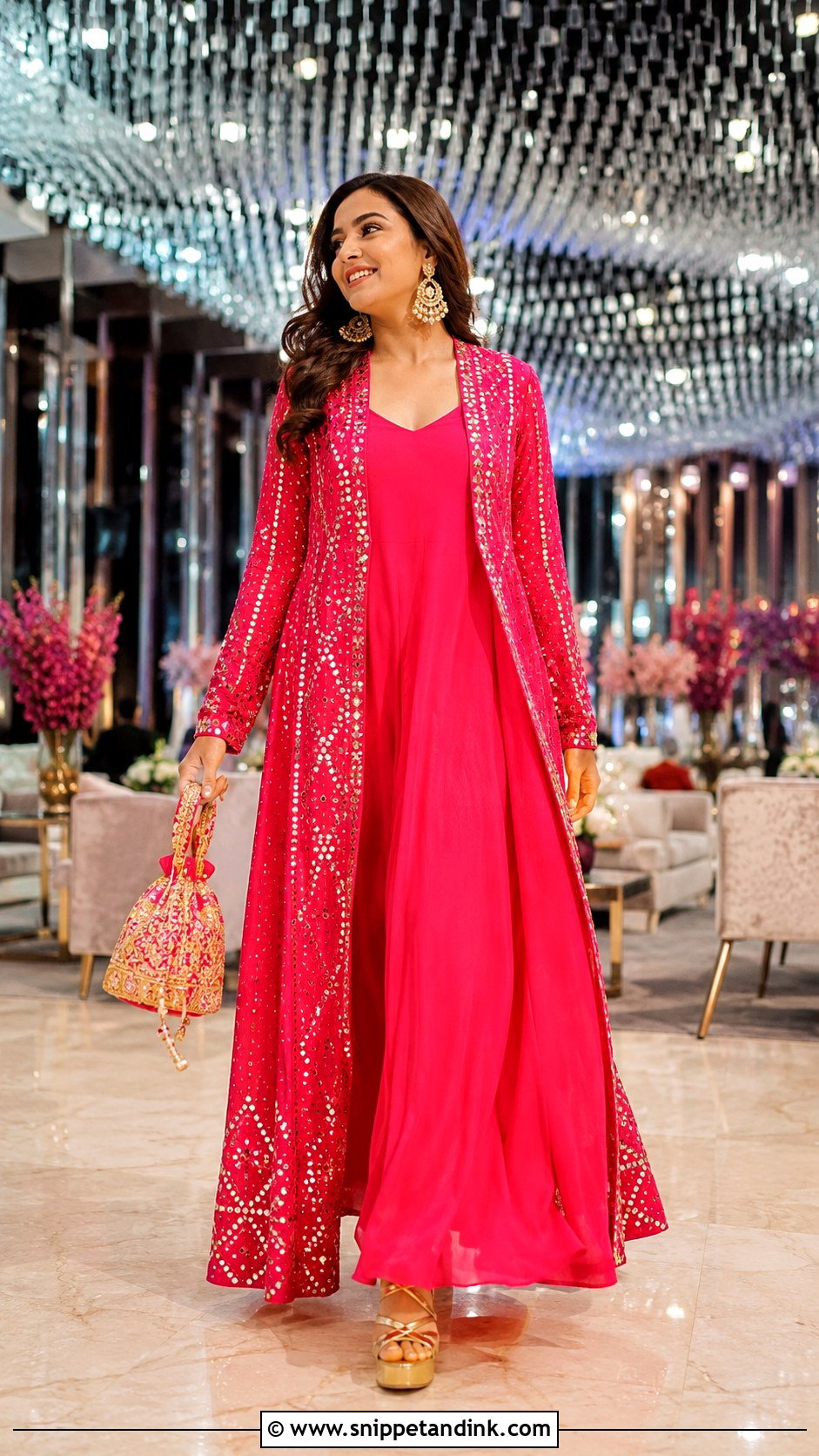 Fuchsia Jacket Gown for Sangeet Function - Snippet and Ink - 20 Gown for Sangeet Function Ideas