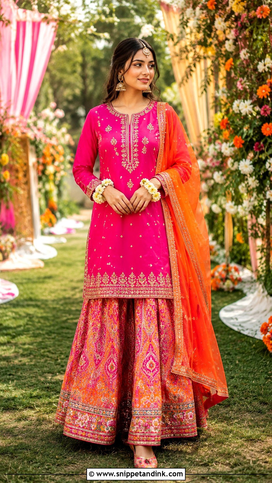 Fuchsia Kurta Lehenga Mehndi Dress - Snippet and Ink - 20 Mehndi Wedding Dress Ideas