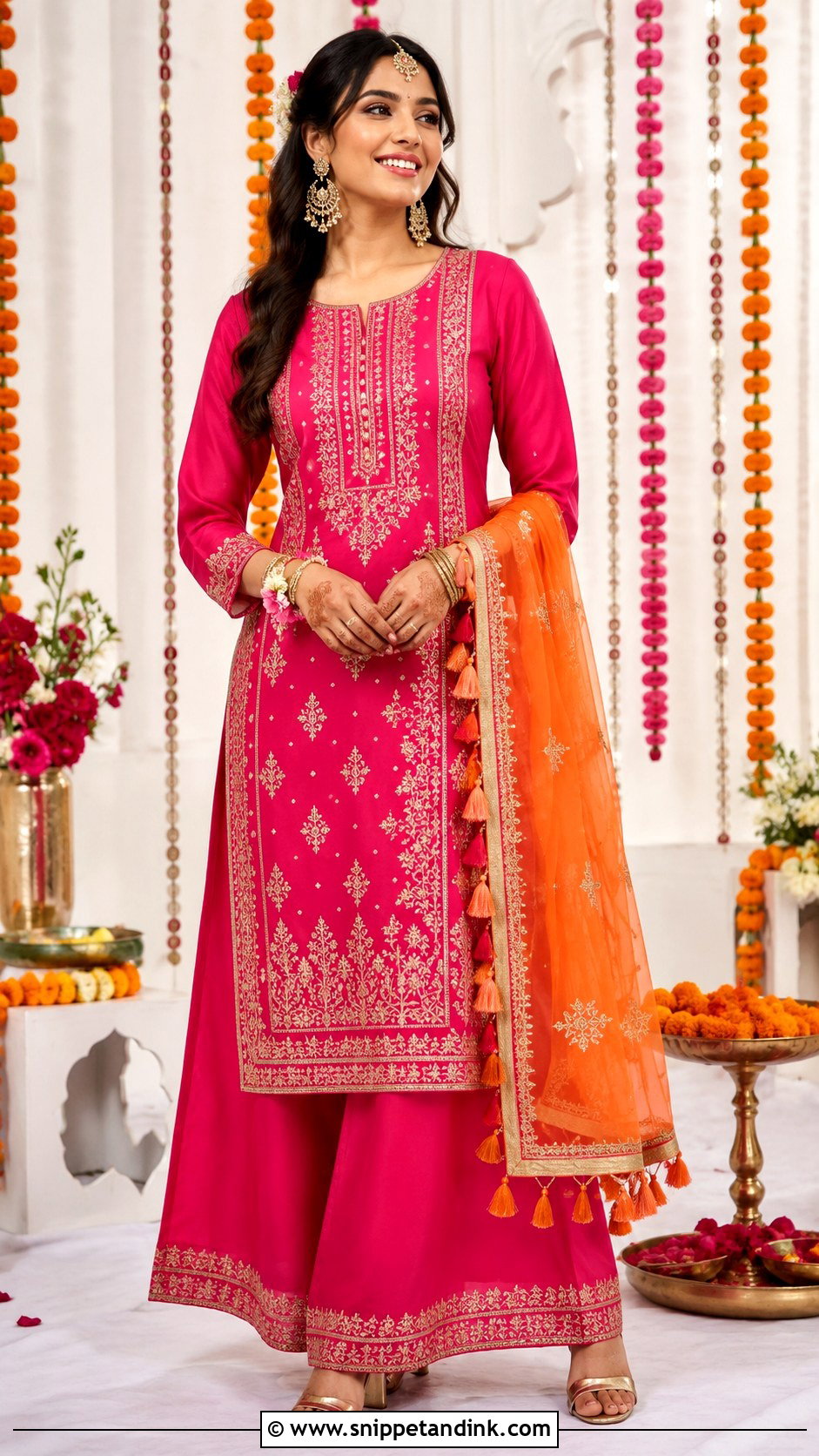 Fuchsia Kurta Palazzo Dholki Dress - Snippet and Ink - 20 Dholki Dress for Bride Ideas