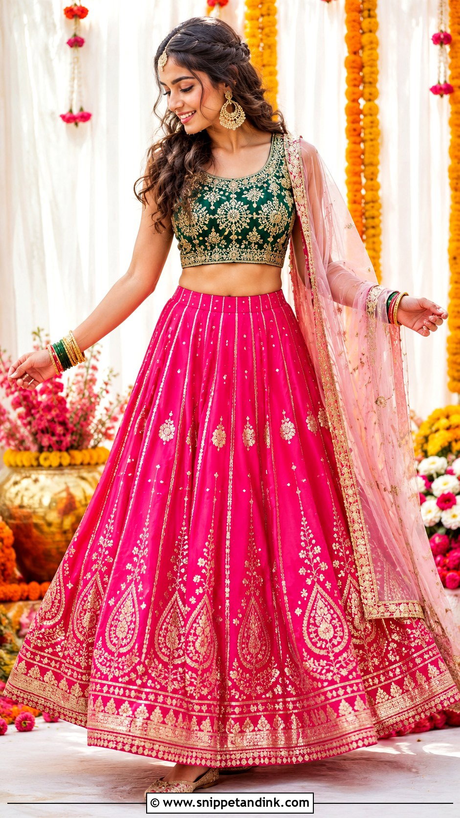 Fuchsia Lehenga Mehendi Outfit - Snippet and Ink - 35 Mehendi Outfits