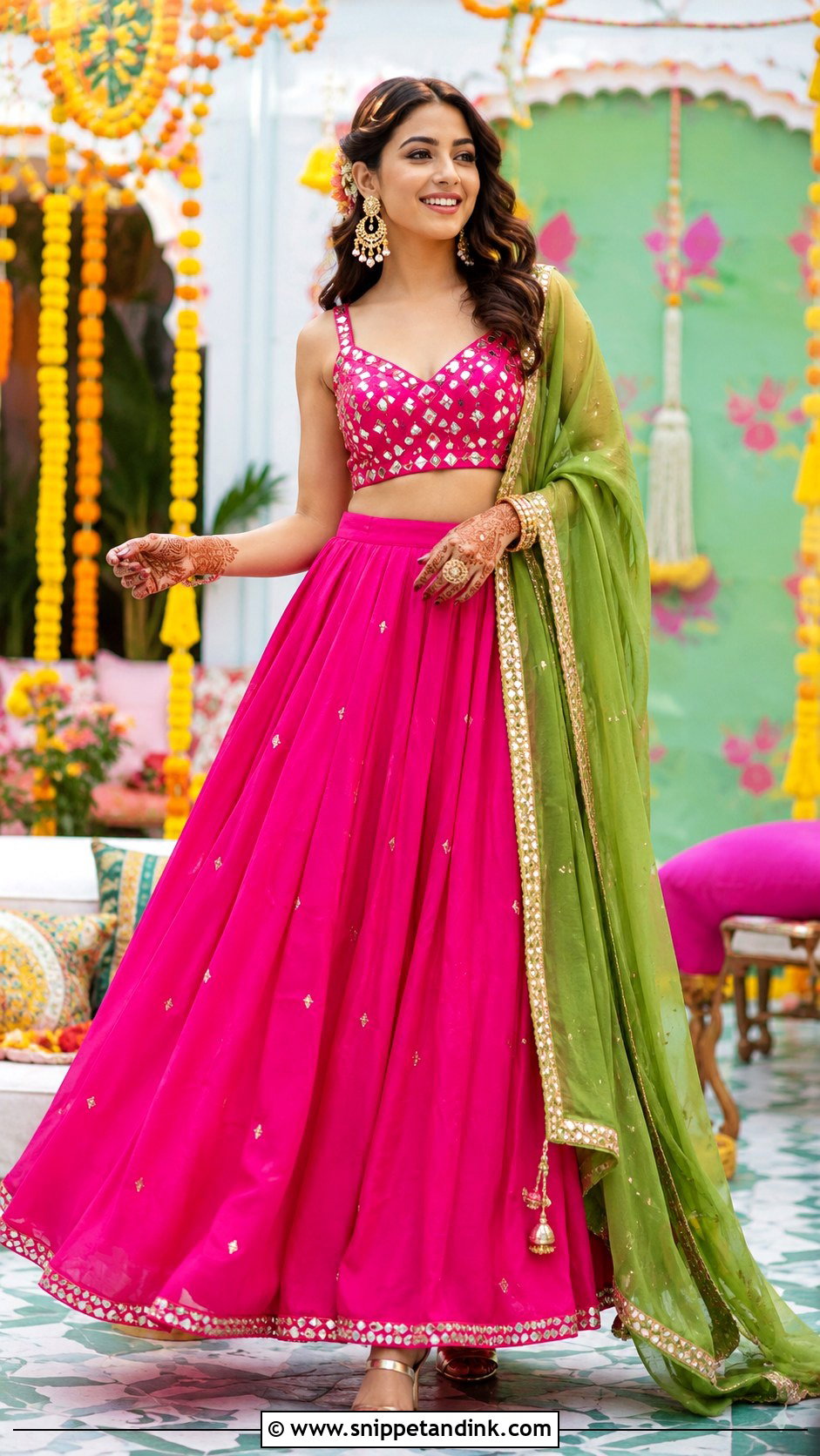 Fuchsia Lehenga for Mehendi Function - Snippet and Ink - 25 Outfit for Mehendi Function Ideas