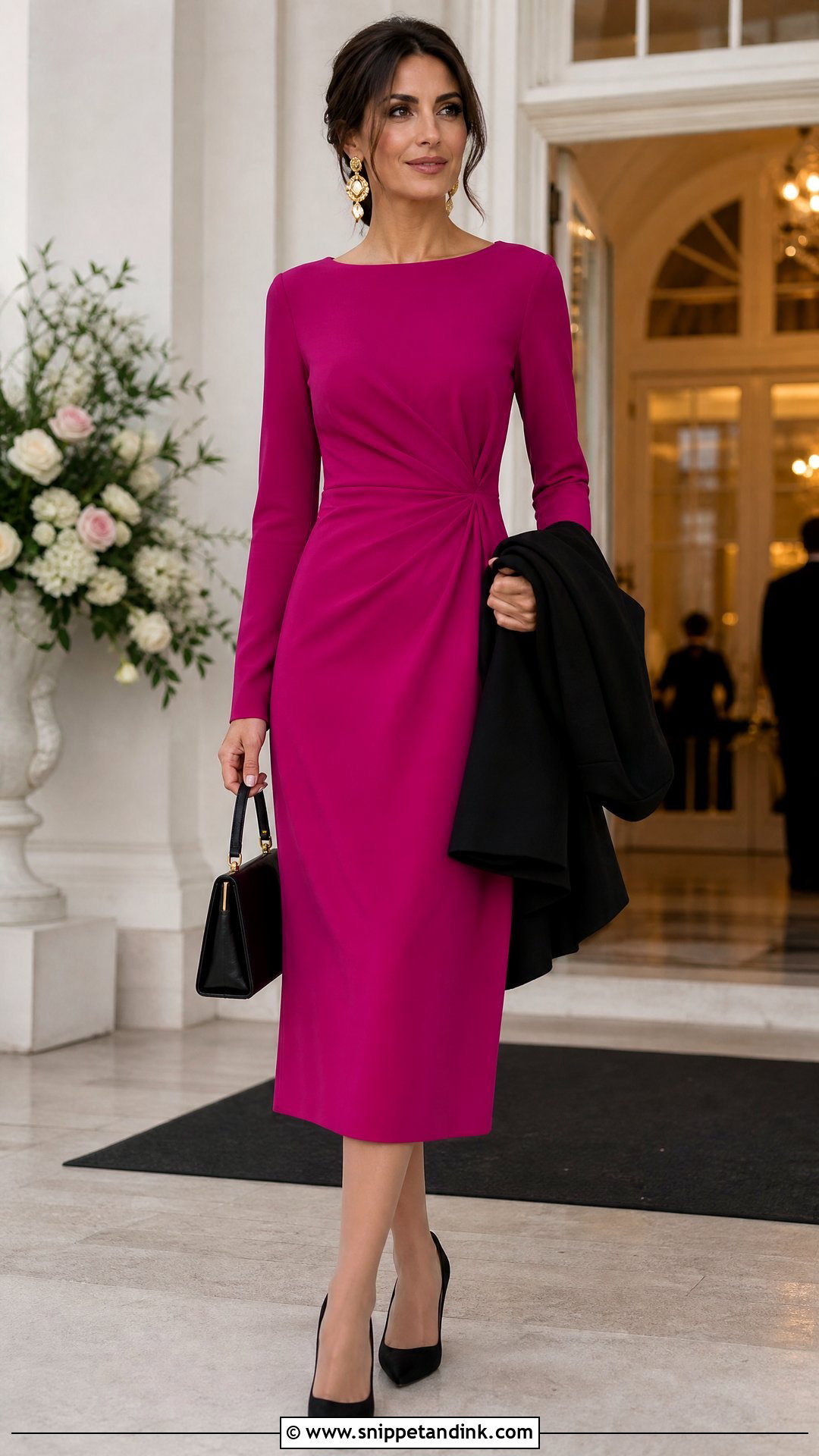 Fuchsia Long Sleeve Dress Wedding Outfit - Snippet and Ink - 25 Fuchsia Dress Outfit Wedding Ideas