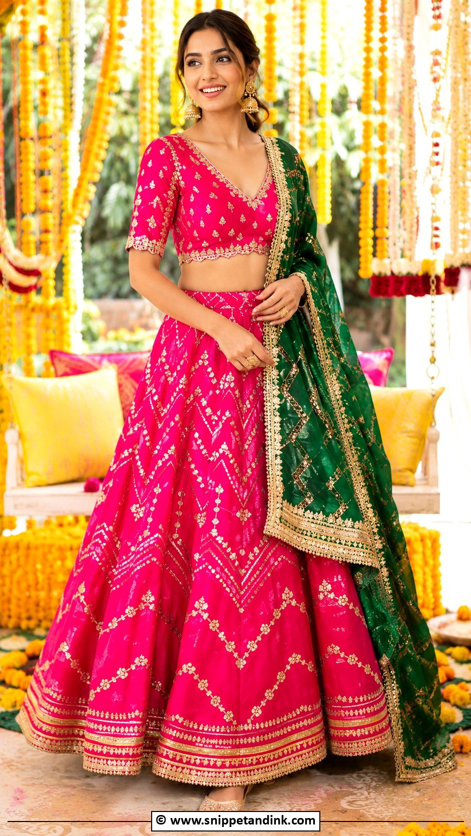 Fuchsia Mehandi Lehenga Outfit - Snippet and Ink - 30 Mehandi Outfits