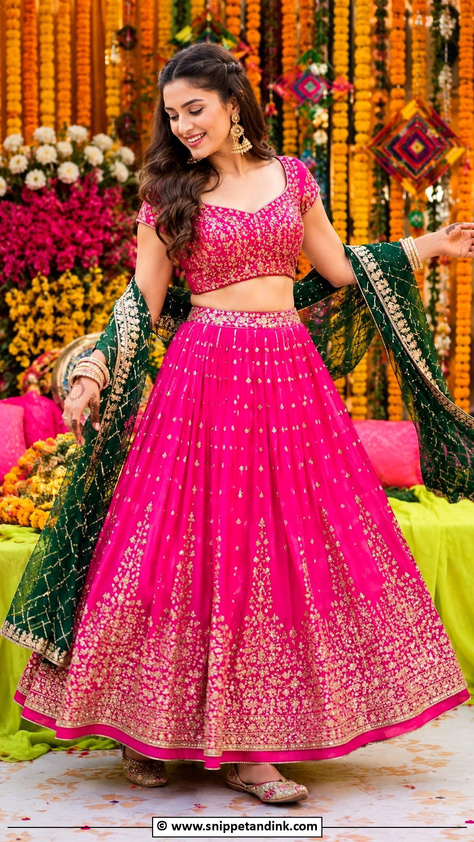 Fuchsia Mehandi Lehenga - Snippet and Ink - 30 Mehandi Dress Ideas