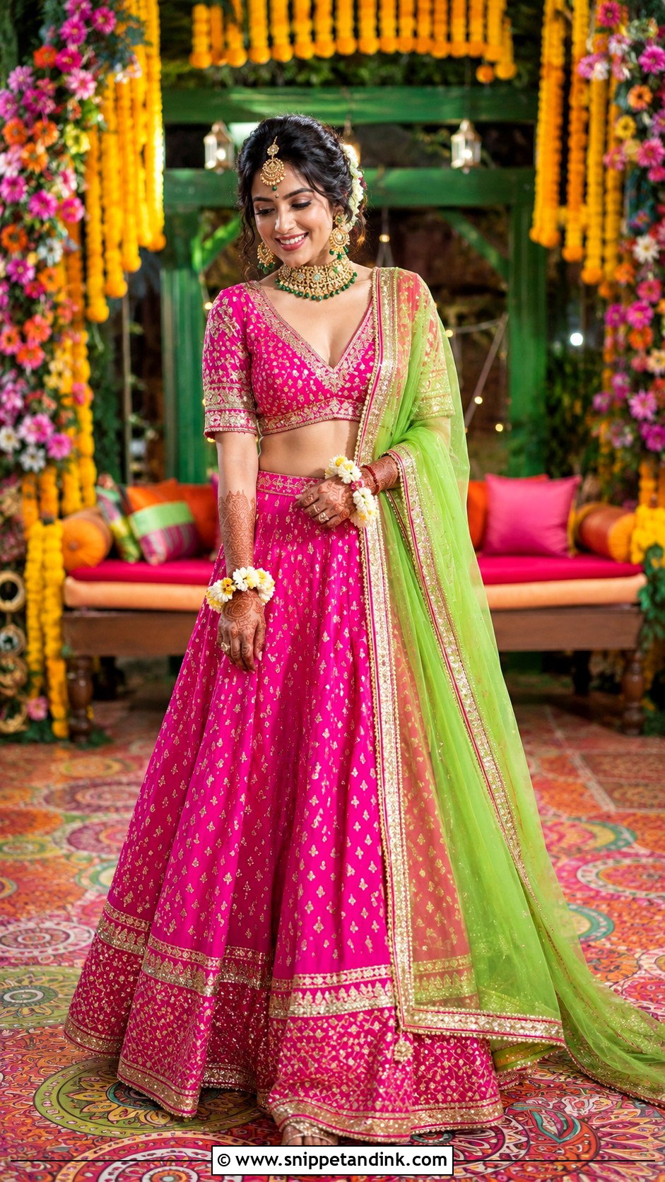 Fuchsia Mehendi Lehenga For Bride - Snippet and Ink - 30 Unique Mehendi Outfits for Bride