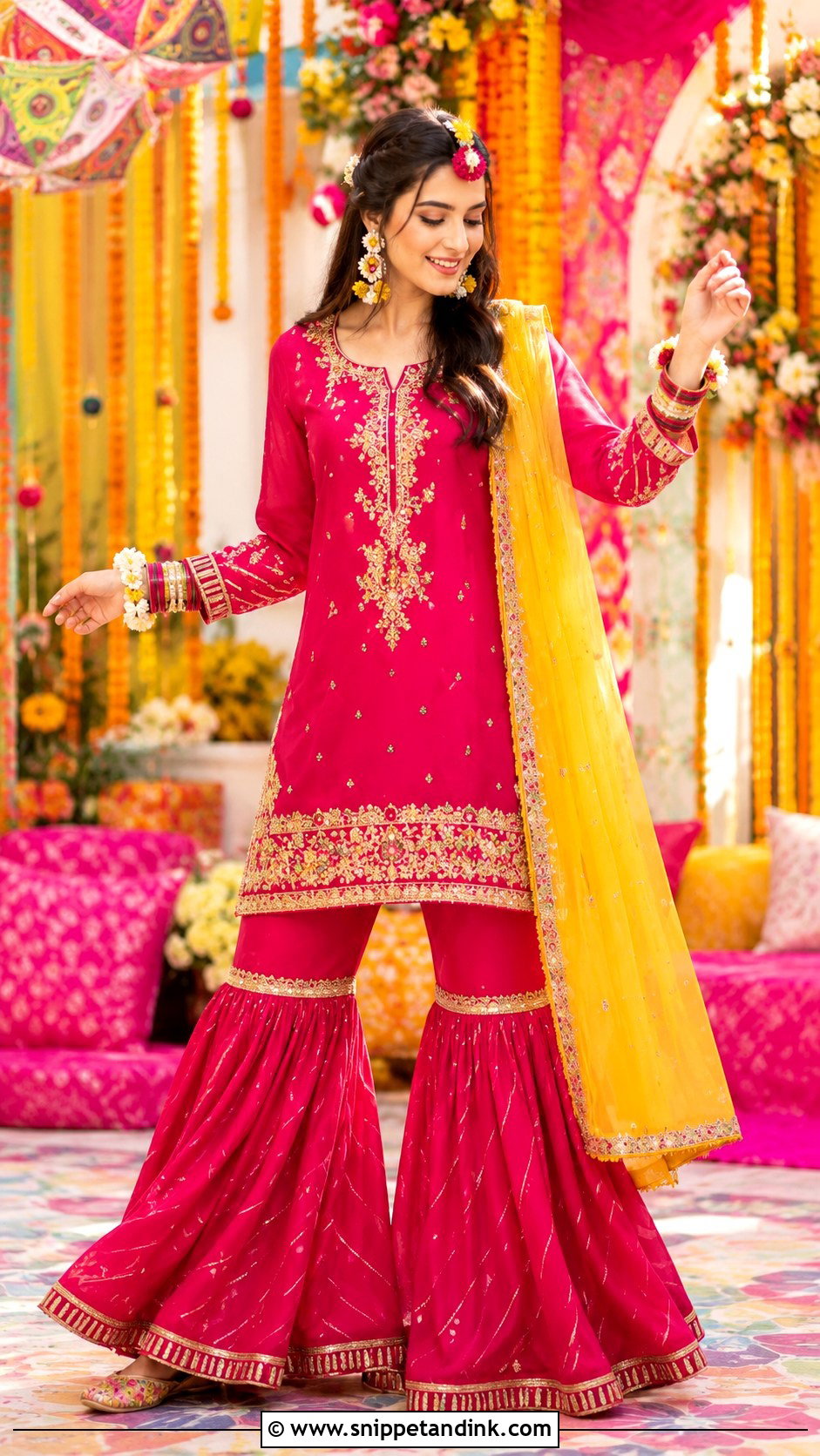 Fuchsia Mehndi Gharara Dress - Snippet and Ink - 30 Pakistani Wedding Dress Ideas
