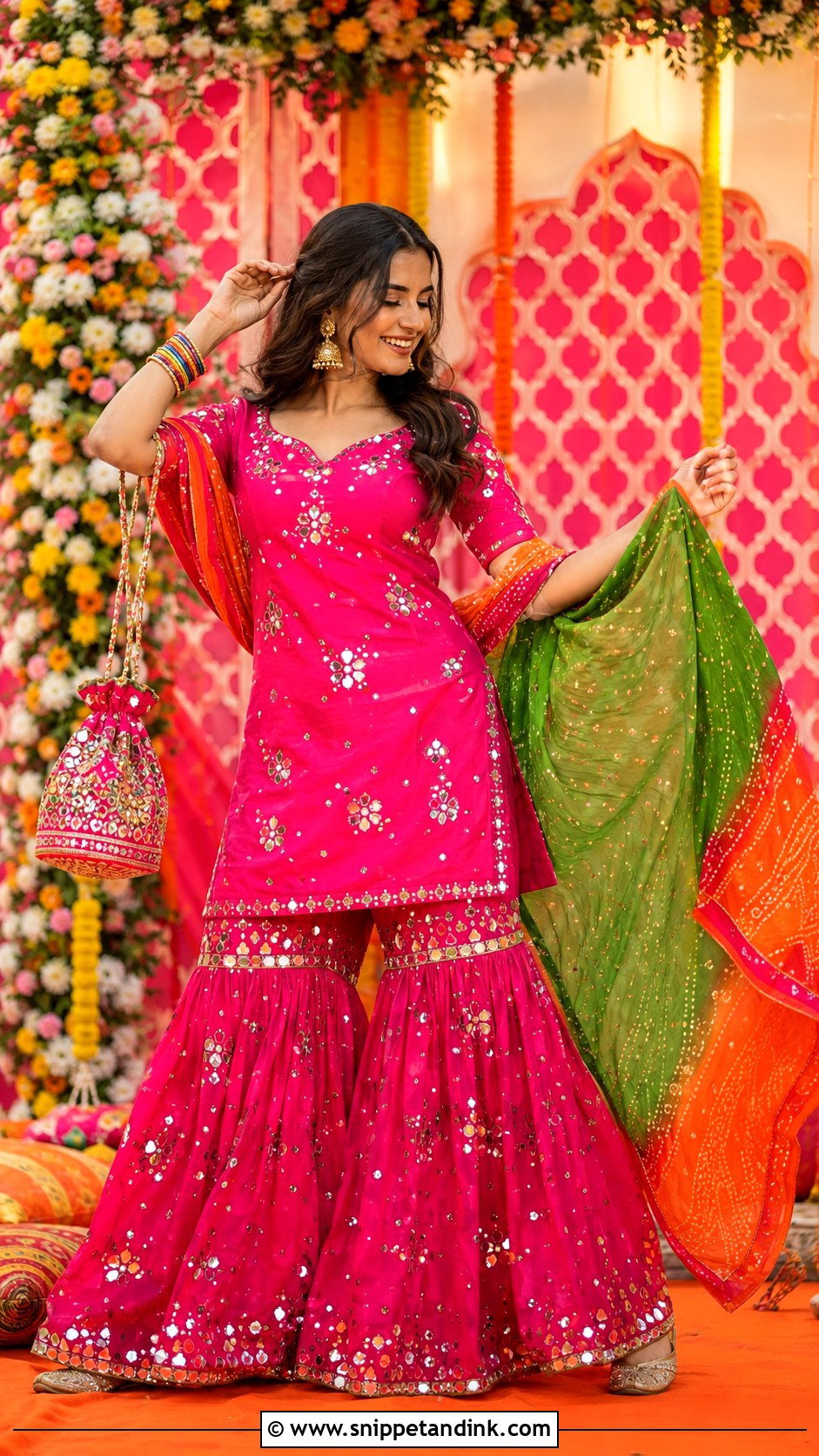 Fuchsia Mirror Work Garara - Snippet and Ink - 20 Garara for Wedding Ideas