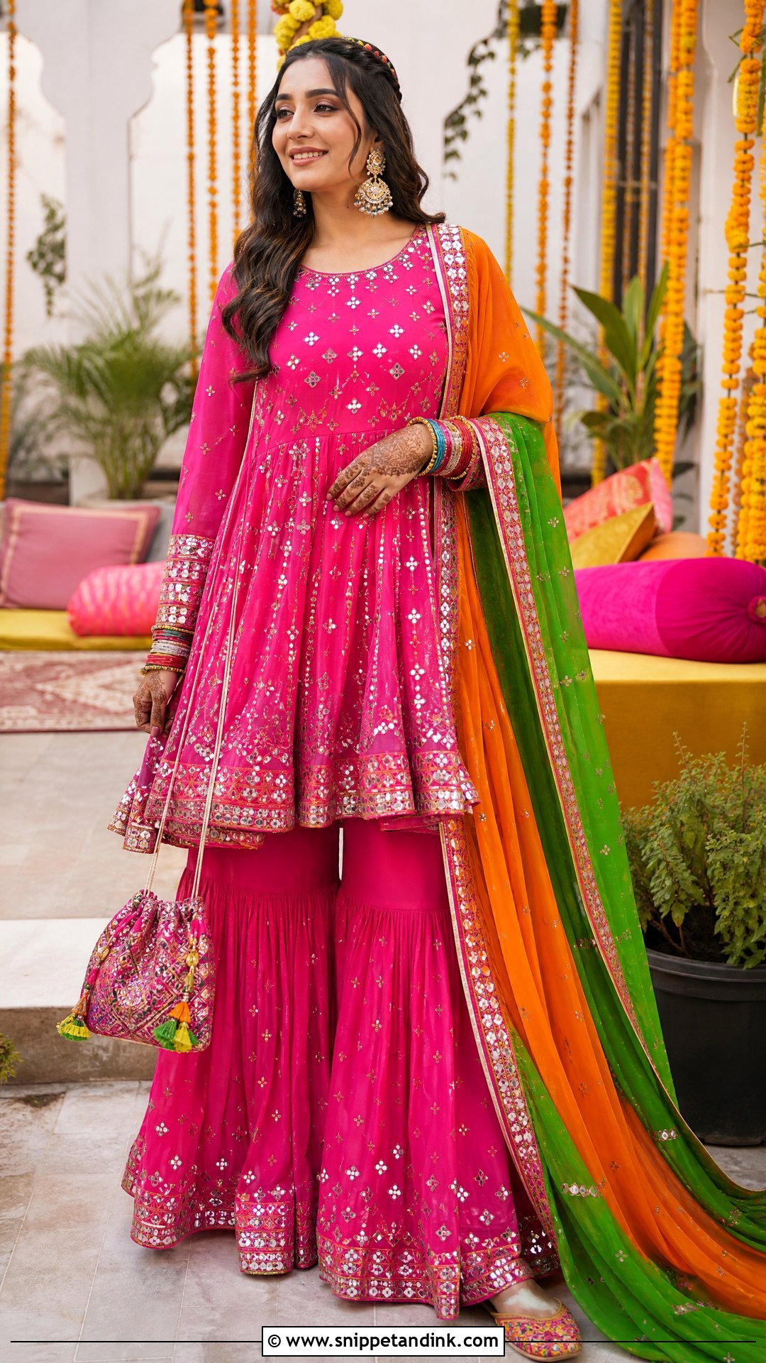 Fuchsia Mirror Work Shalwar - Snippet and Ink - 20 Wedding Shalwar Design for Women Ideas