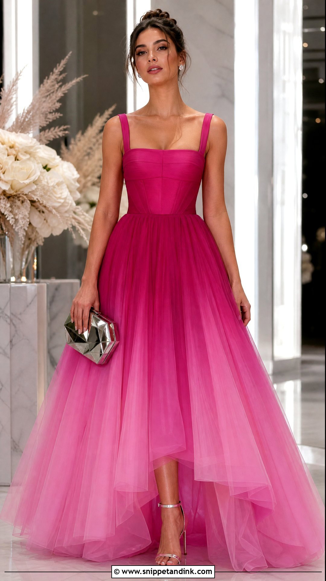 Fuchsia Ombre Gown With Metallic Heels - Snippet and Ink - 25 Ombre Gown Ideas
