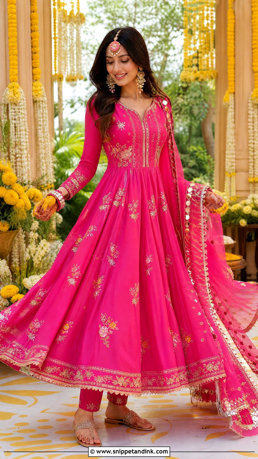 Fuchsia Pink Anarkali For Haldi - Snippet and Ink - 20 Pink Haldi Outfit Ideas