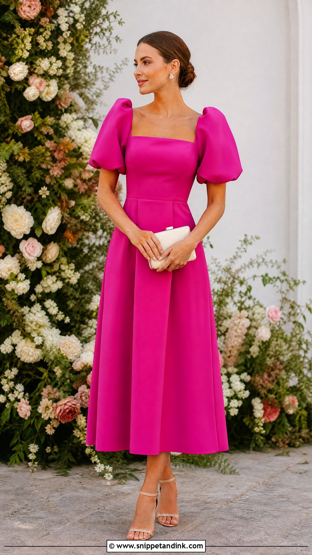 Fuchsia Puff Sleeve Dress Wedding Outfit - Snippet and Ink - 25 Fuchsia Dress Outfit Wedding Ideas
