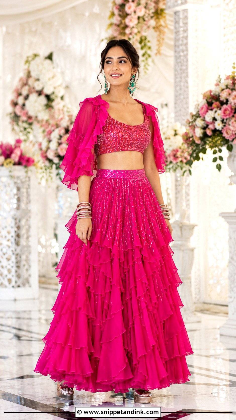 Fuchsia Ruffle Bride Sangeet Lehenga - Snippet and Ink - 20 Bride Sangeet Look Ideas