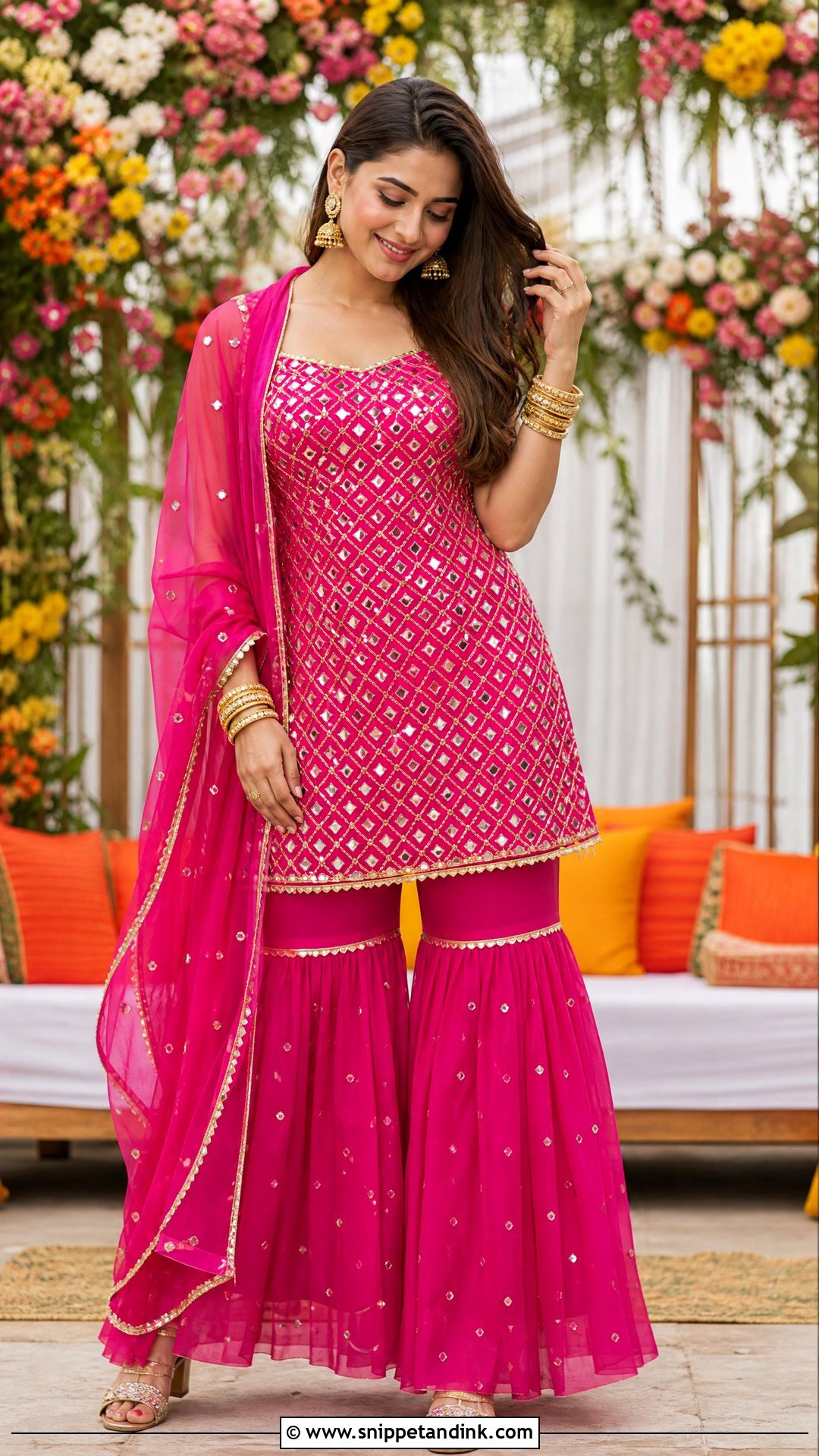 Fuchsia Sharara For Mehendi Function - Snippet and Ink - 25 Mehendi Function Outfit Ideas