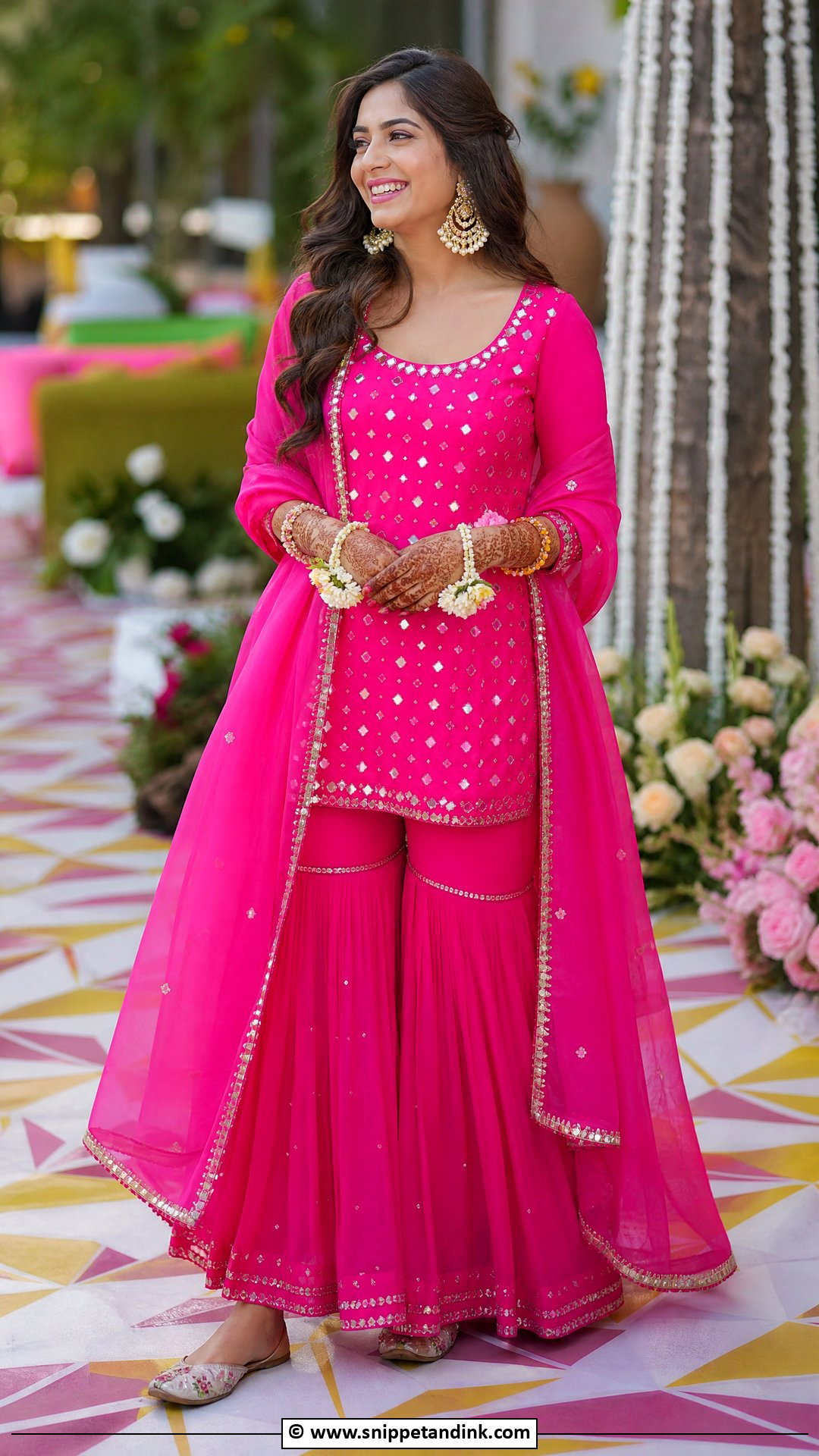 Fuchsia Sharara Mehendi Outfit - Snippet and Ink - 35 Mehendi Outfits for Bride