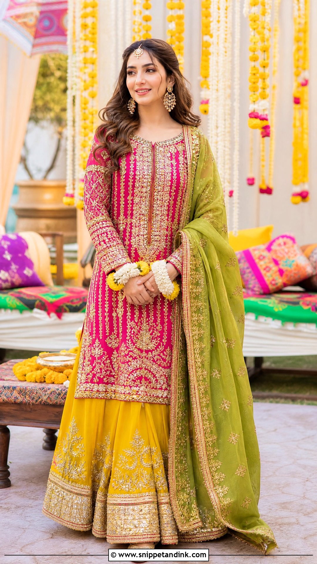 Fuchsia Shirt And Bridal Lehenga - Snippet and Ink - 20 Pakistani Bridal Mehndi Dress Ideas