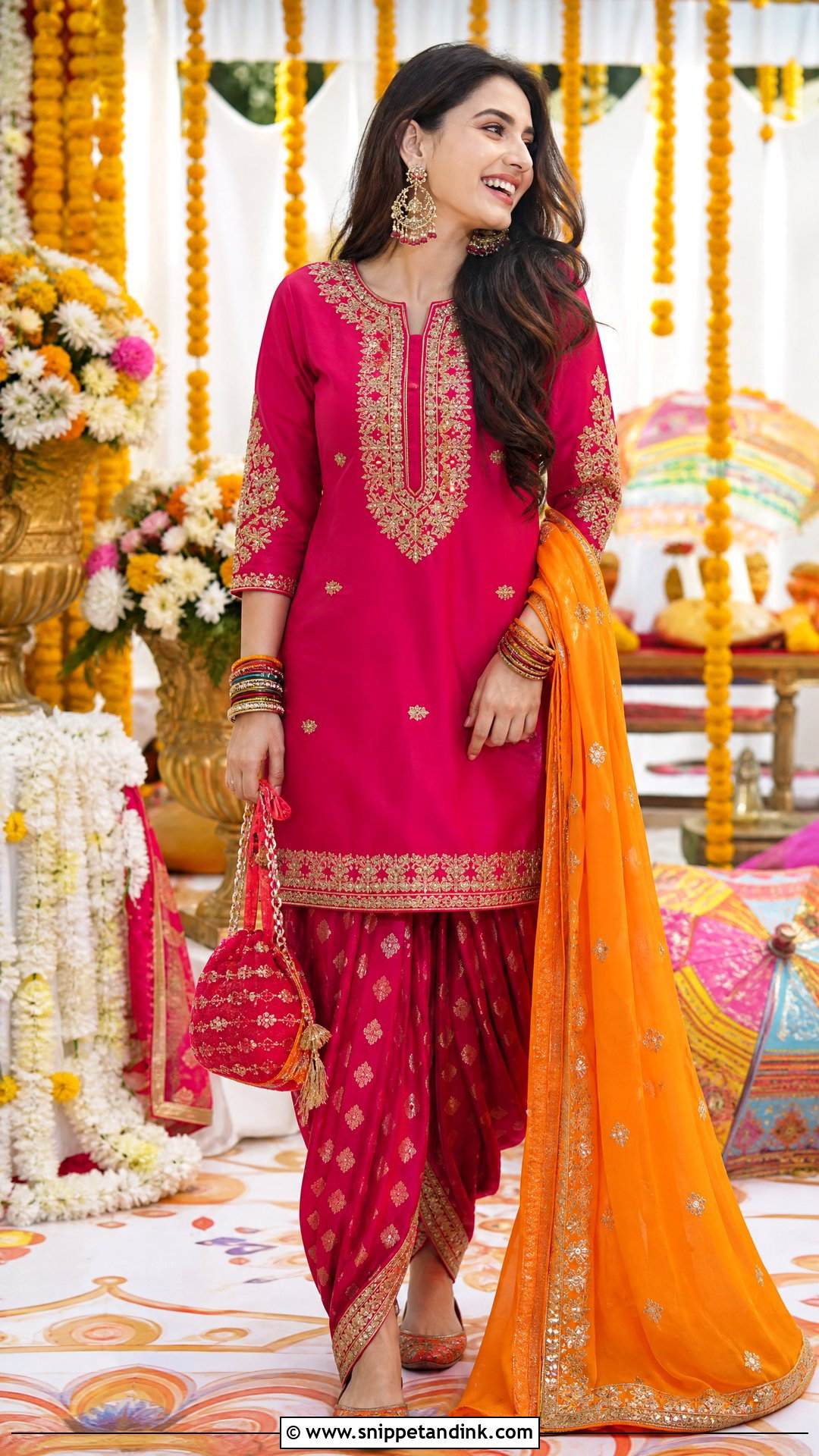 Fuchsia Silk Shirt And Dhaka Pajama - Snippet and Ink - 20 Pakistani Silk Wedding Dress Ideas