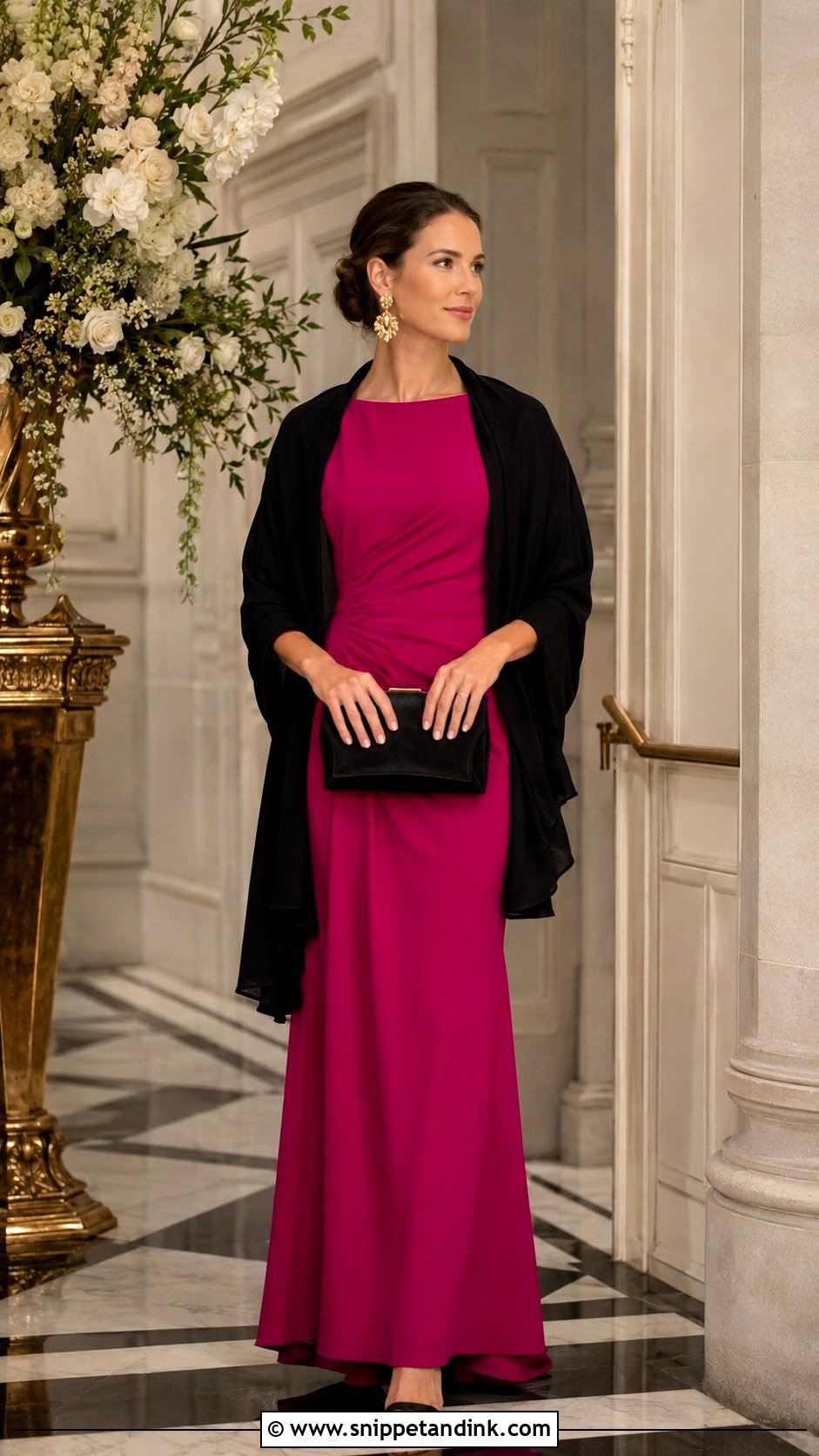 Fuchsia Velvet Dress With Black Pumps - Snippet and Ink - 20 Fuschia Dress Outfit Wedding Ideas