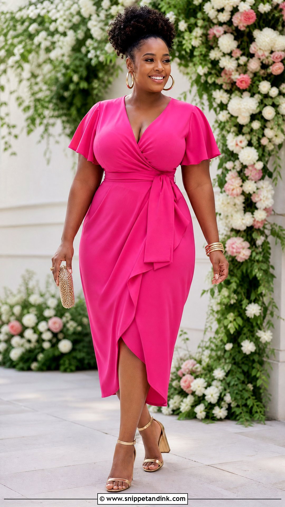Fuchsia Wrap Dress Wedding Outfit - Snippet and Ink - 20 Wedding Outfit Black Women Ideas