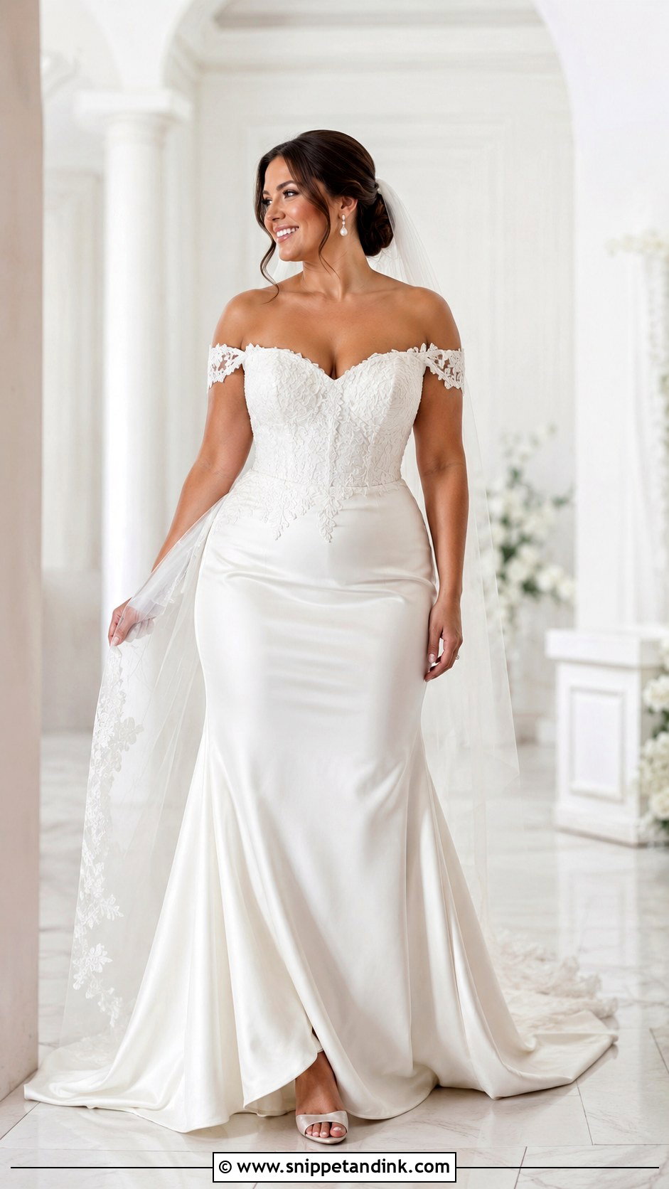 Full Figure Off Shoulder Wedding Dress - Snippet and Ink - 25 Full Figure Wedding Dress Ideas