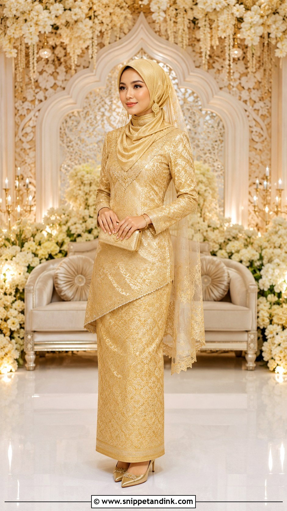Full Gold Motif Songket Wedding Dress - Snippet and Ink - 25 Malay Songket Wedding Dress Ideas