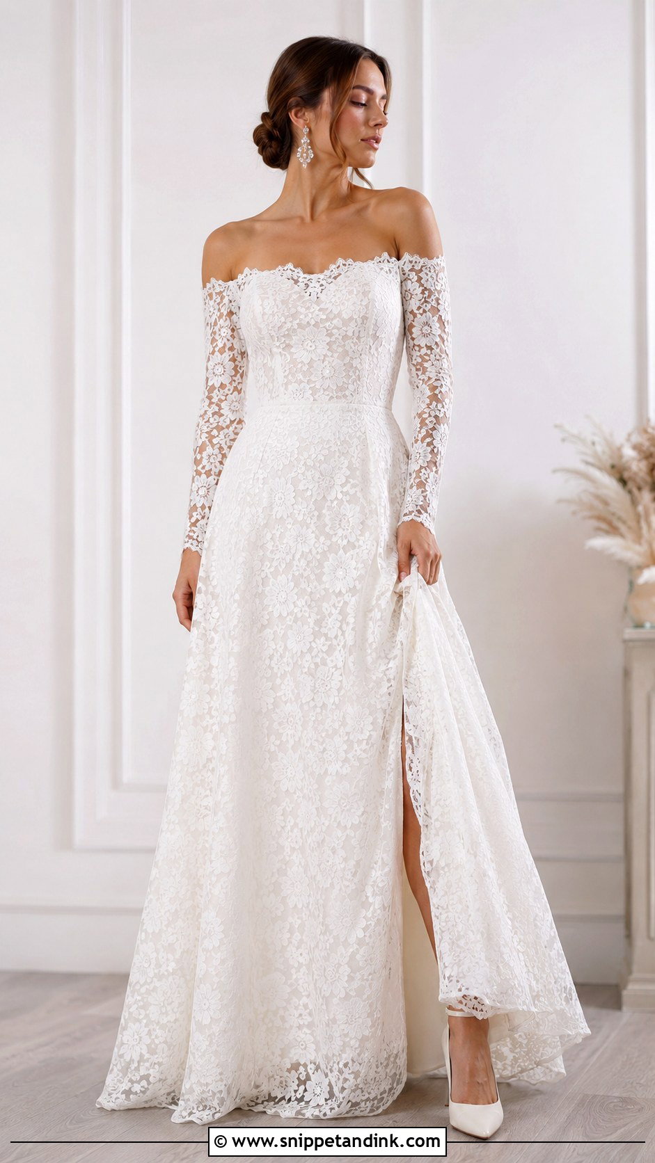 Full Lace Off Shoulder Wedding Dress - Snippet and Ink - 25 Full Lace Wedding Dresses