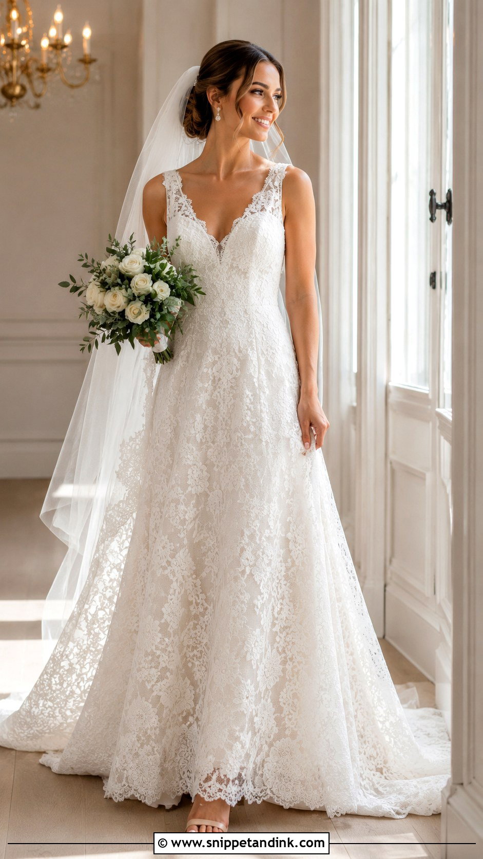 Full Lace V Neck Wedding Dress - Snippet and Ink - 25 Full Lace Wedding Dresses