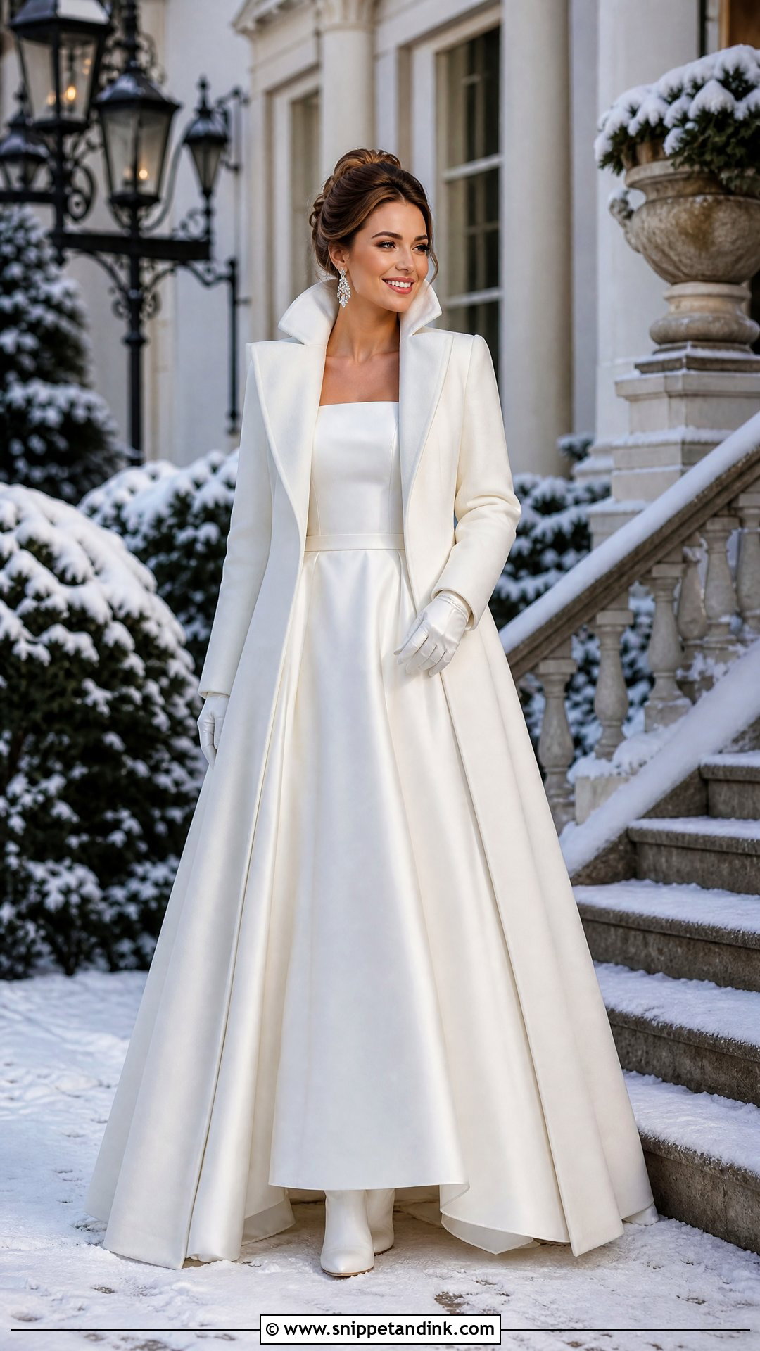 Full Length Bridal Coat With Princess Winter Wedding Dress - Snippet and Ink - 25 Winter Wedding Dress Coverups Ideas