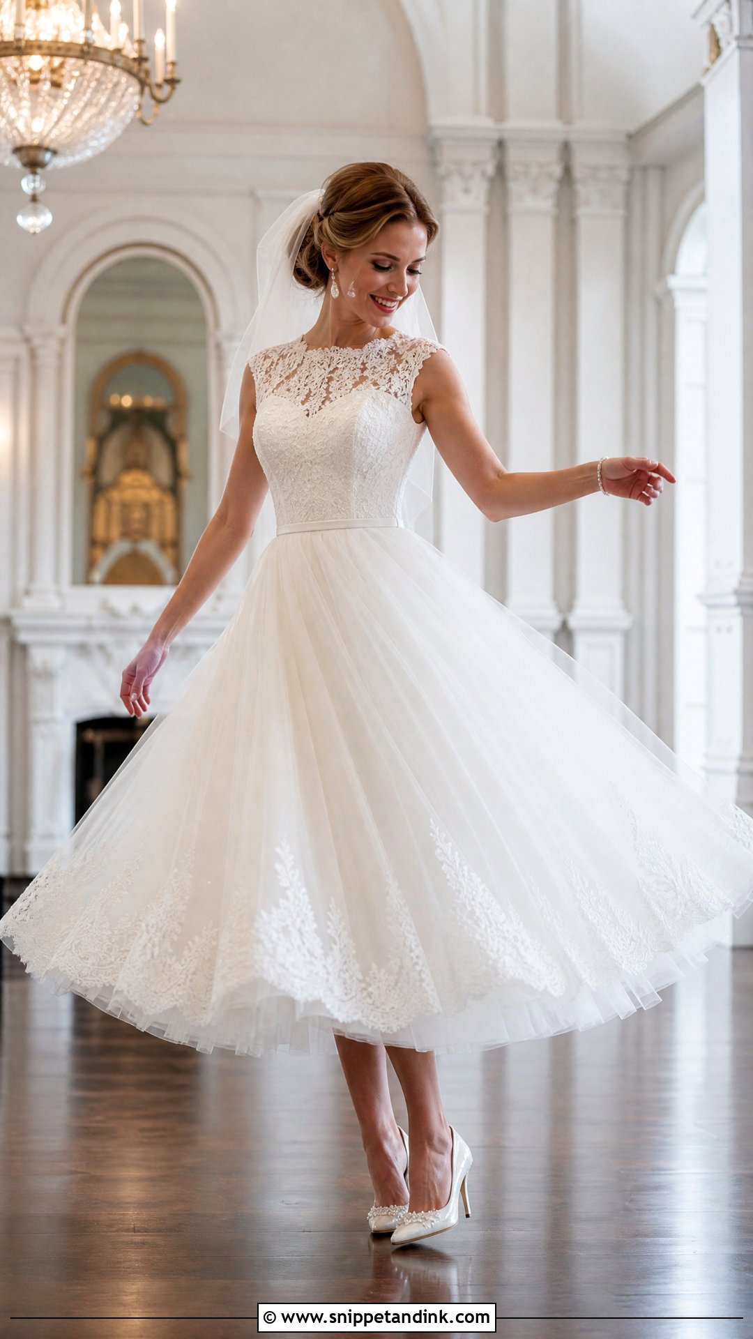Full Skirt Lace Tea Length Wedding Dress - Snippet and Ink - 20 Tea Length Wedding Dresses Lace