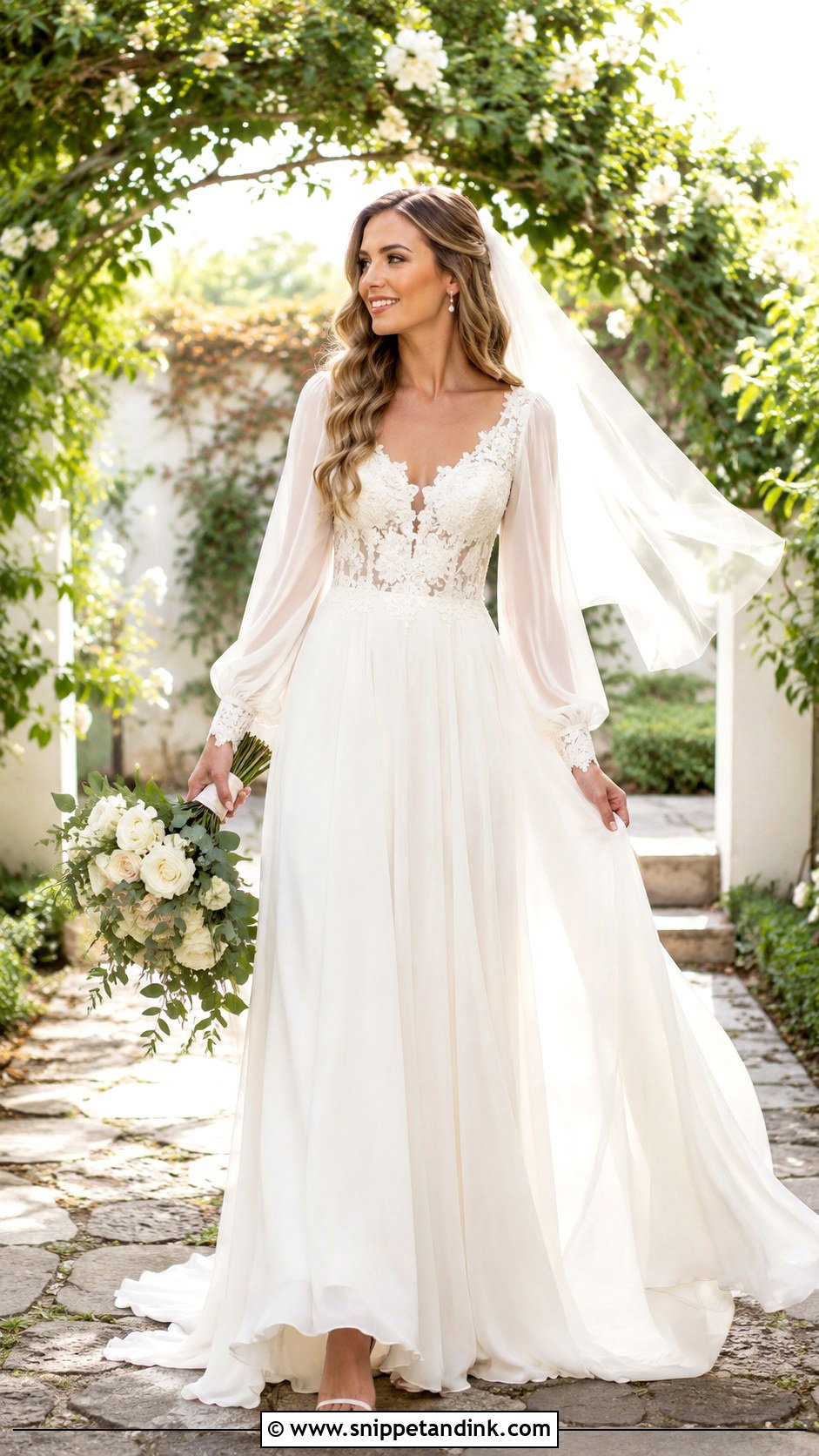 Full Sleeve Bishop Sleeve Wedding Dress - Snippet and Ink - 25 Full Sleeve Wedding Dress Ideas