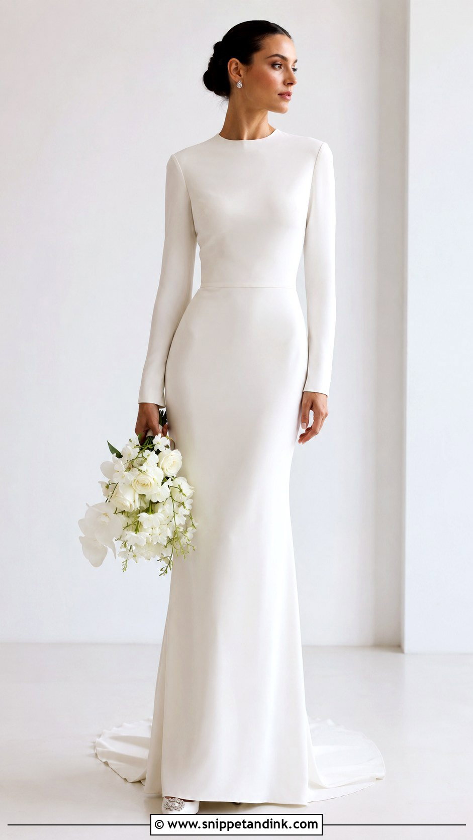 Full Sleeve Crepe Wedding Dress - Snippet and Ink - 25 Full Sleeve Wedding Dress Ideas
