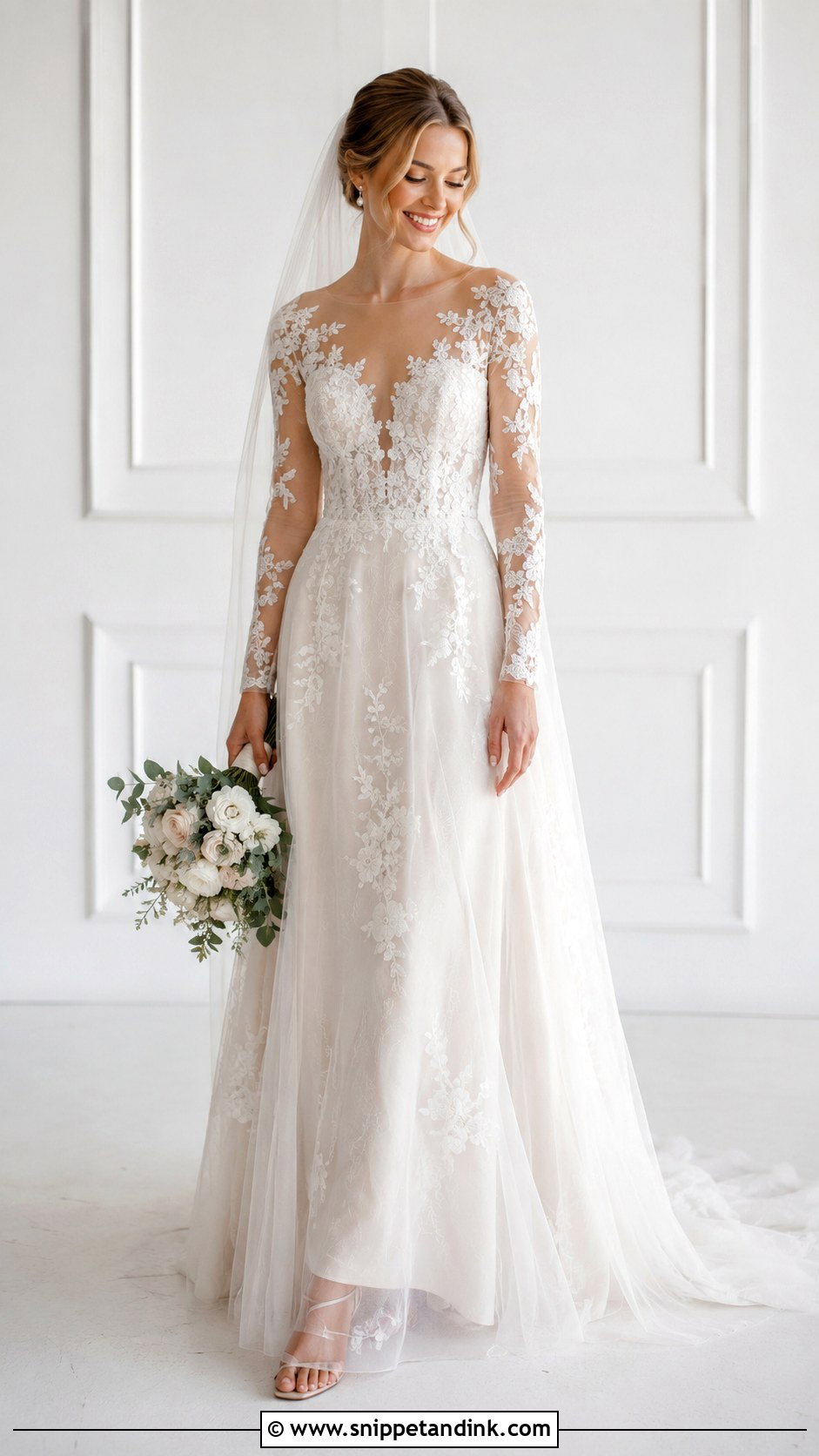 Full Sleeve Illusion Wedding Dress - Snippet and Ink - 25 Full Sleeve Wedding Dress Ideas