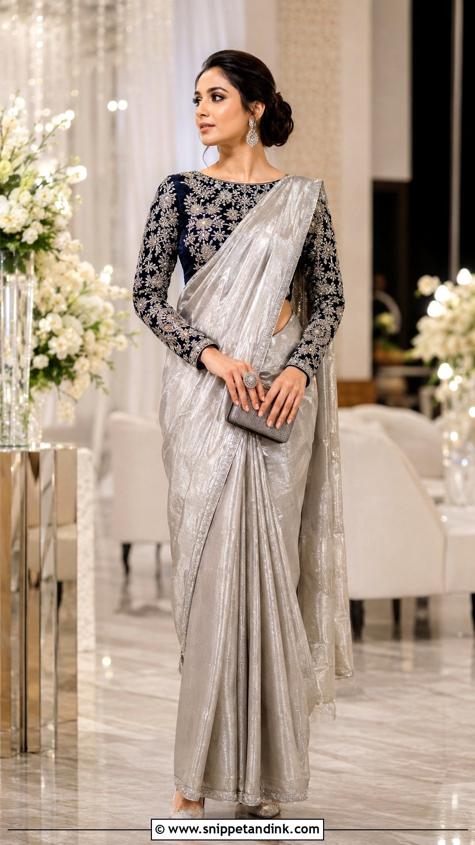 Full Sleeve Maggam Work Blouse With Reception Saree - Snippet and Ink - 20 Maggam Work Blouse Designs Bridal Indian Weddings