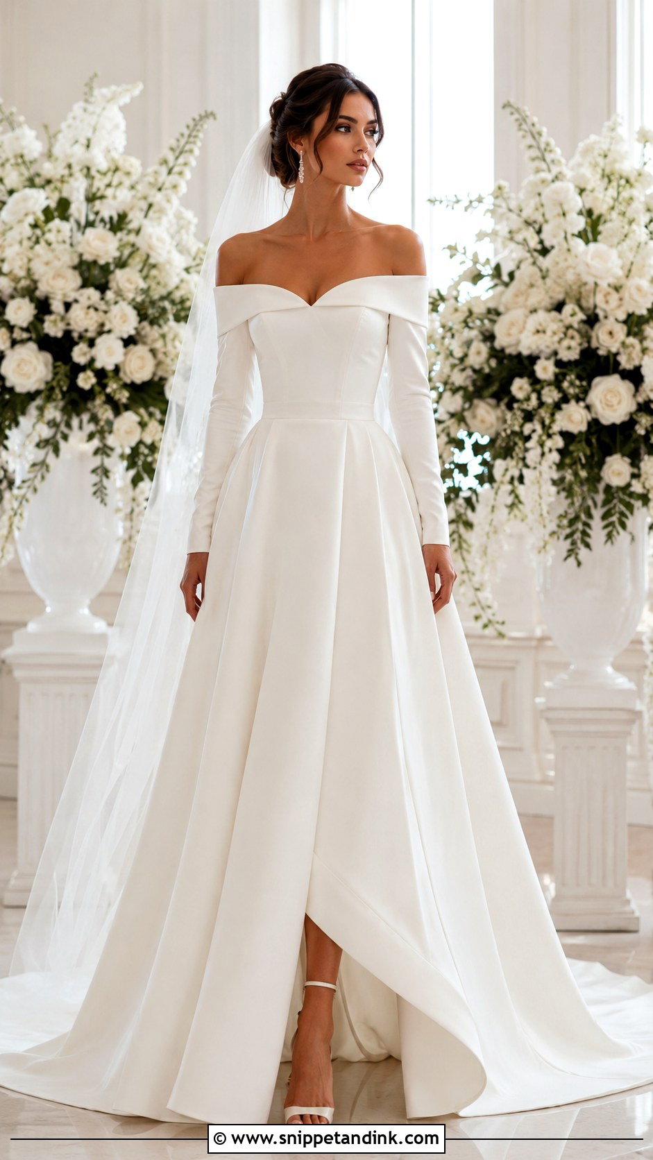 Full Sleeve Off Shoulder Wedding Dress - Snippet and Ink - 25 Full Sleeve Wedding Dress Ideas