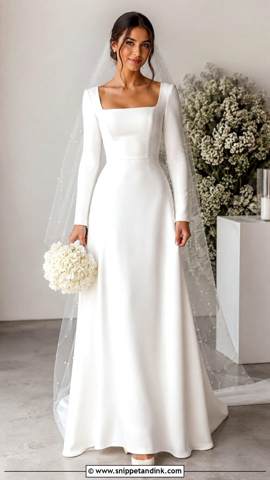 Full Sleeve Square Neck Wedding Dress - Snippet and Ink - 25 Full Sleeve Wedding Dress Ideas