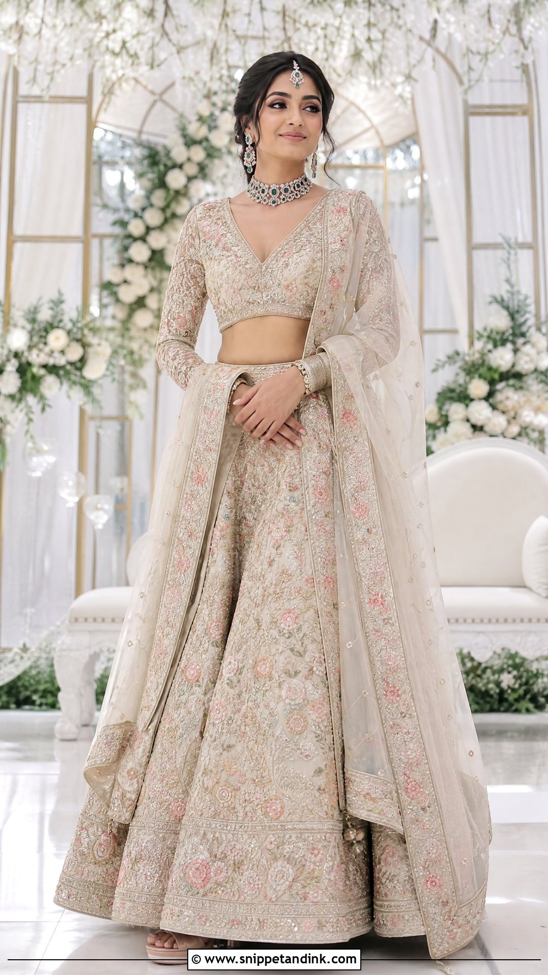Full Sleeve V Neck Bridal Blouse With Lehenga - Snippet and Ink - 20 V Neck Bridal Blouse Ideas