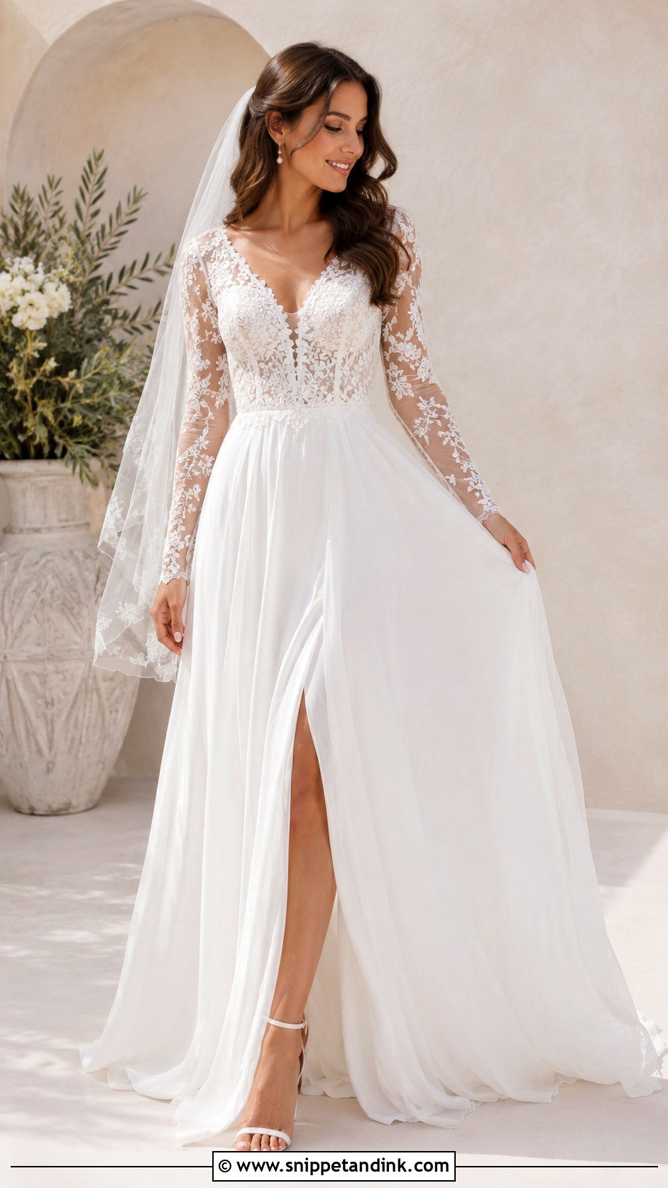 Full Sleeve V Neck Wedding Dress - Snippet and Ink - 25 Full Sleeve Wedding Dress Ideas